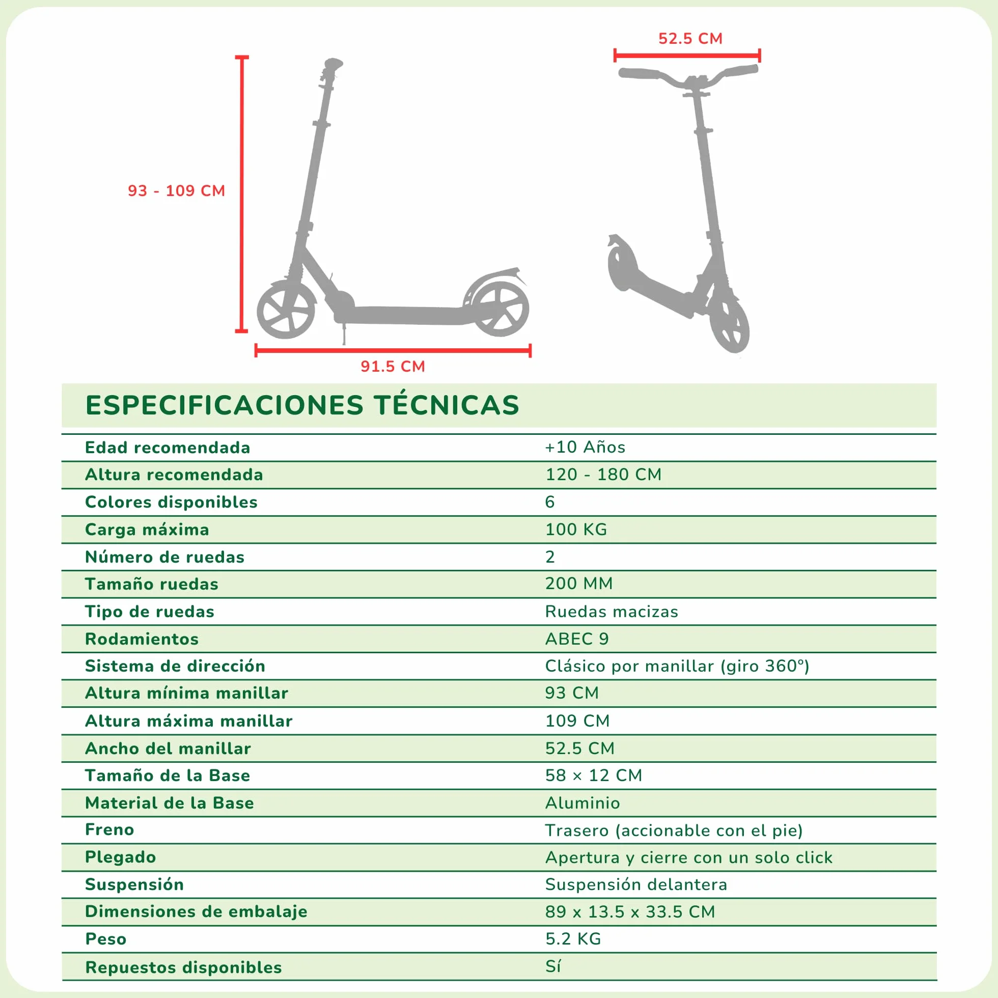 Patinete Ajustable con Suspensión para Niños +10 Años y Adultos