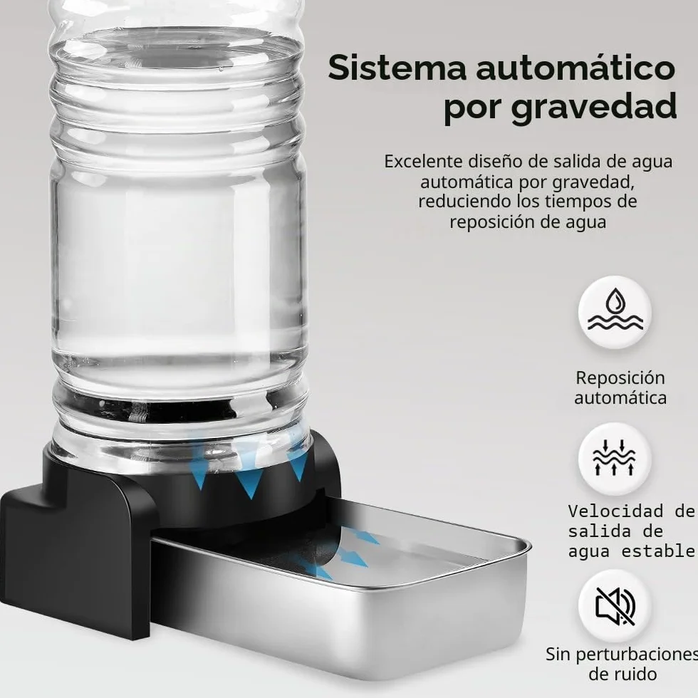 Marchul 8.6L Dispensador Agua Perros con 3 Filtros, Bebedero Automático Perros Gran de Agua con Cuenco de Acero Inoxidable, Gran Capacidad por Gravedad Botella de Agua para Perros/Gatos, Gris