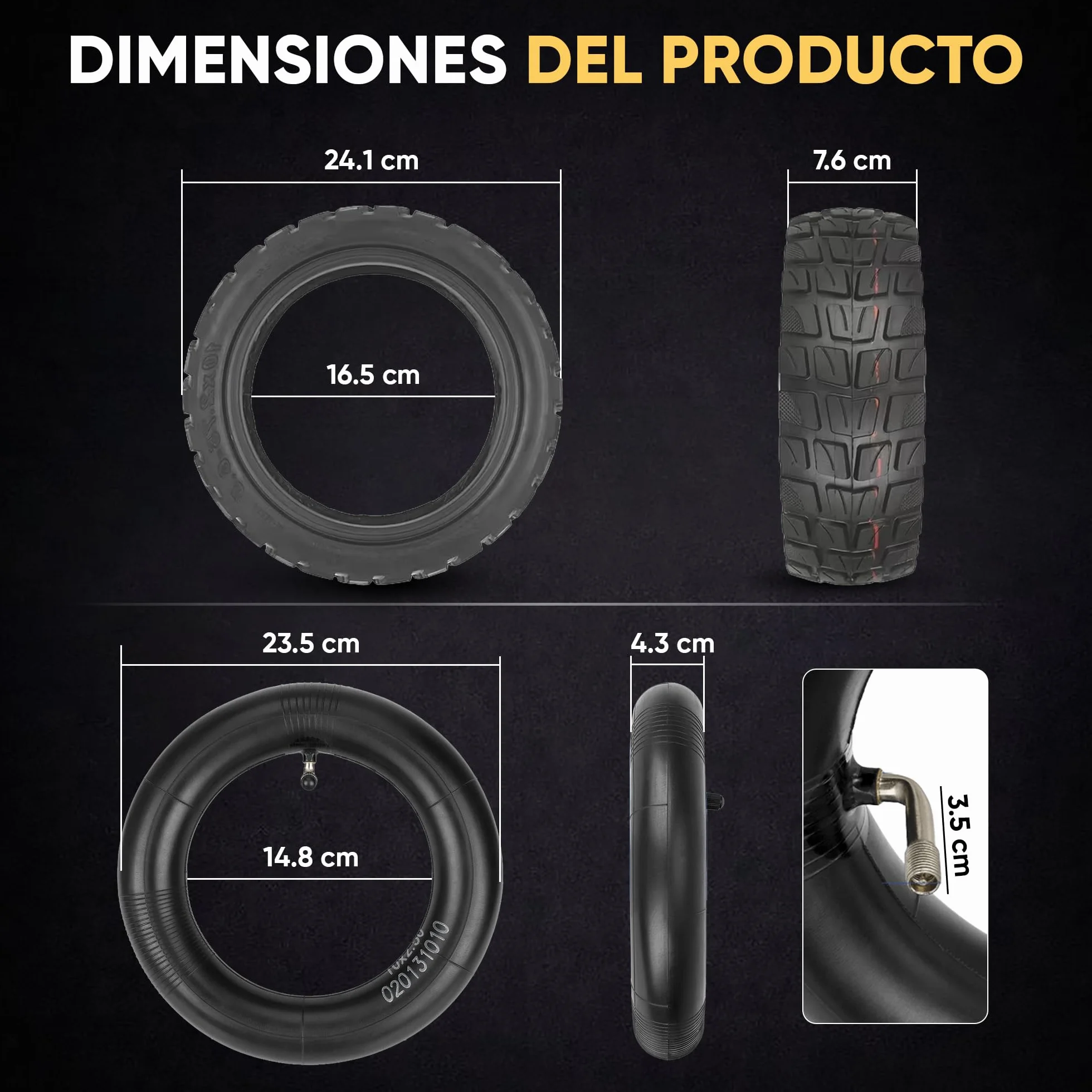 ANSENI Neumatico Cubierta 10x2.75-6.5 Rueda Todoterreno Tubeless para Patinete Eléctrico Smartgyro Speedway