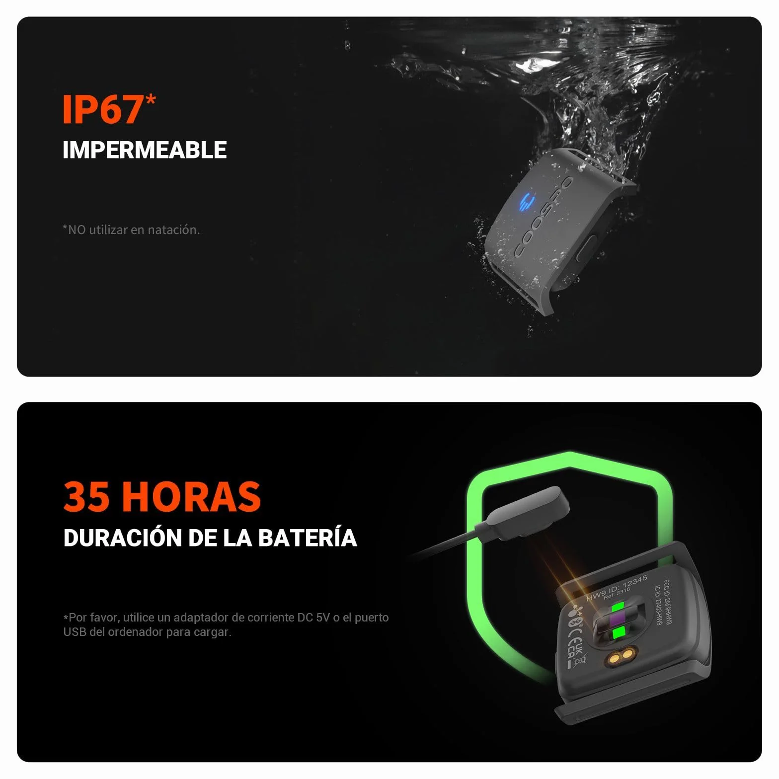 COOSPO HW9 Pulsómetros HRV Zona de Frecuencia Cardíaca Banda Bluetooth5.0 Ant+ IP67 Impermeable Heart Rate Monitor Bracelet