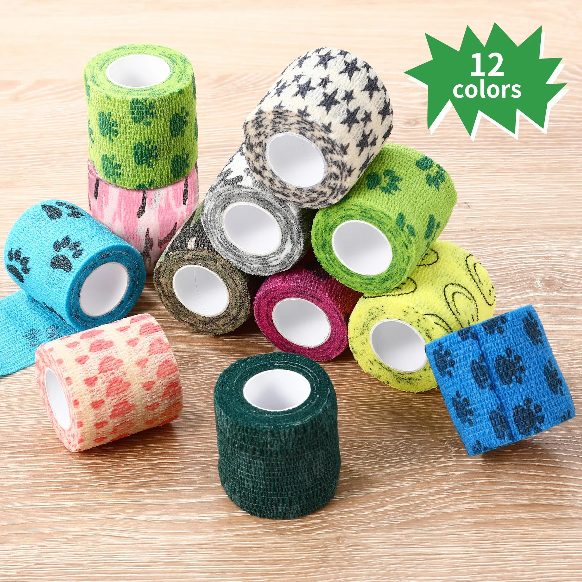 LCXCXY Vendas Autoadhesivas, Venda Cohesiva para Mascotas, 12 Rollos de 5CMX4.5M Venda Cohesiva, Venda Elastica Adhesiva para Gatos, Perros, Caballos y Otros Animales, Venda Autoadhesiva Veterinaria