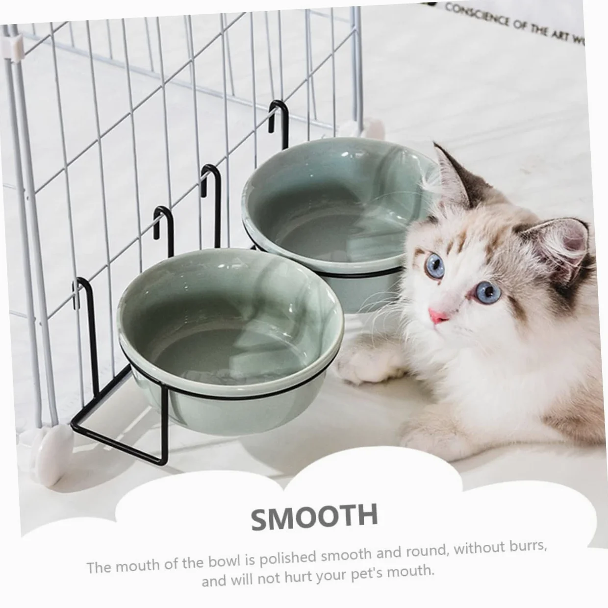 Cuenco colgante para mascotas, comedero de agua y alimentos para perros y gatos pequeños, diseño de cerámica para perreras y jaulas, recipiente conveniente para mascotas