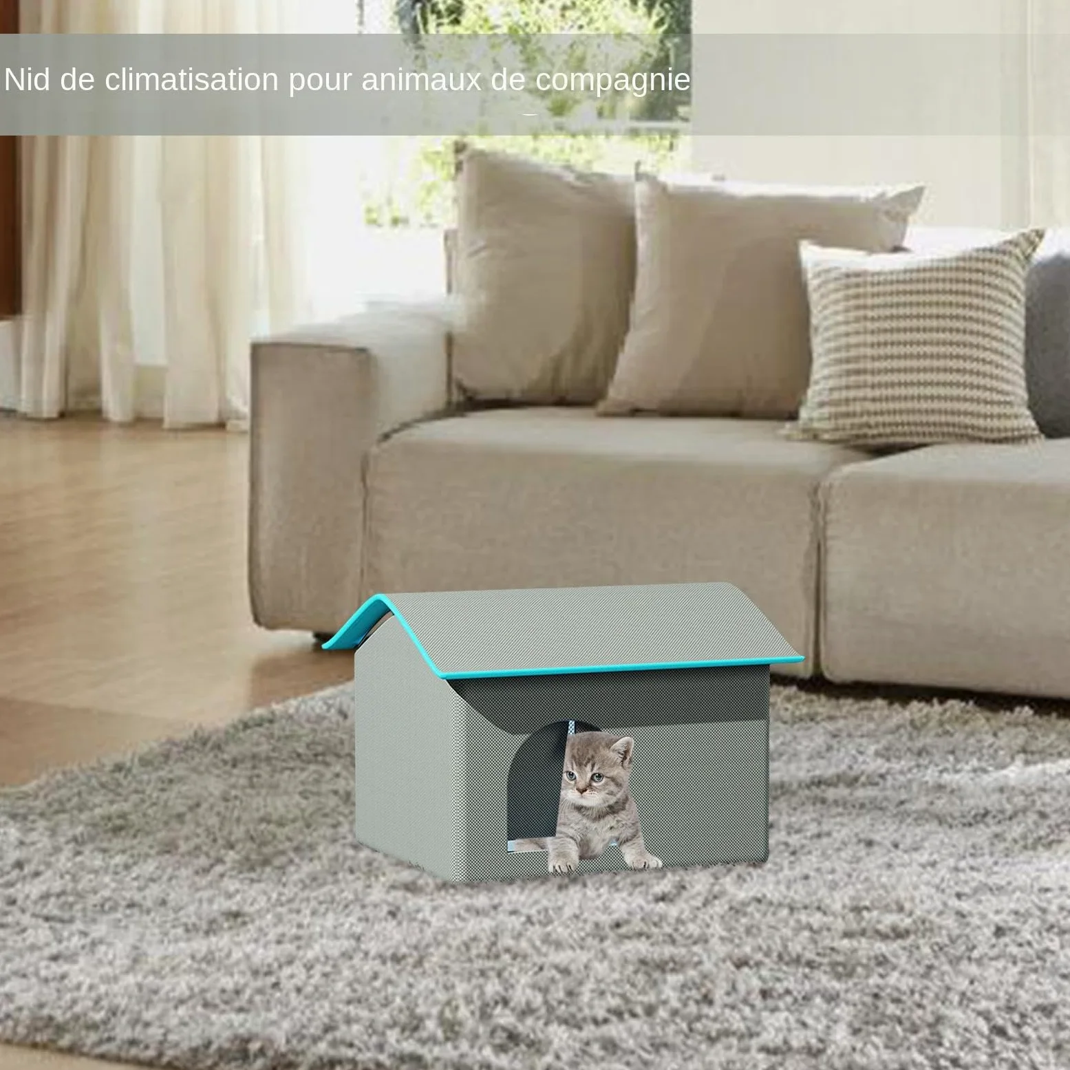 Casa Aire Acondicionado para Gatos, Resistente a Mordeduras, Resistente al | agua, Enfriamiento A Largo Plazo, Cueva para Mascotas con 9 Bloques de Hielo para Cachorros, Casa Refrescante para Gatos