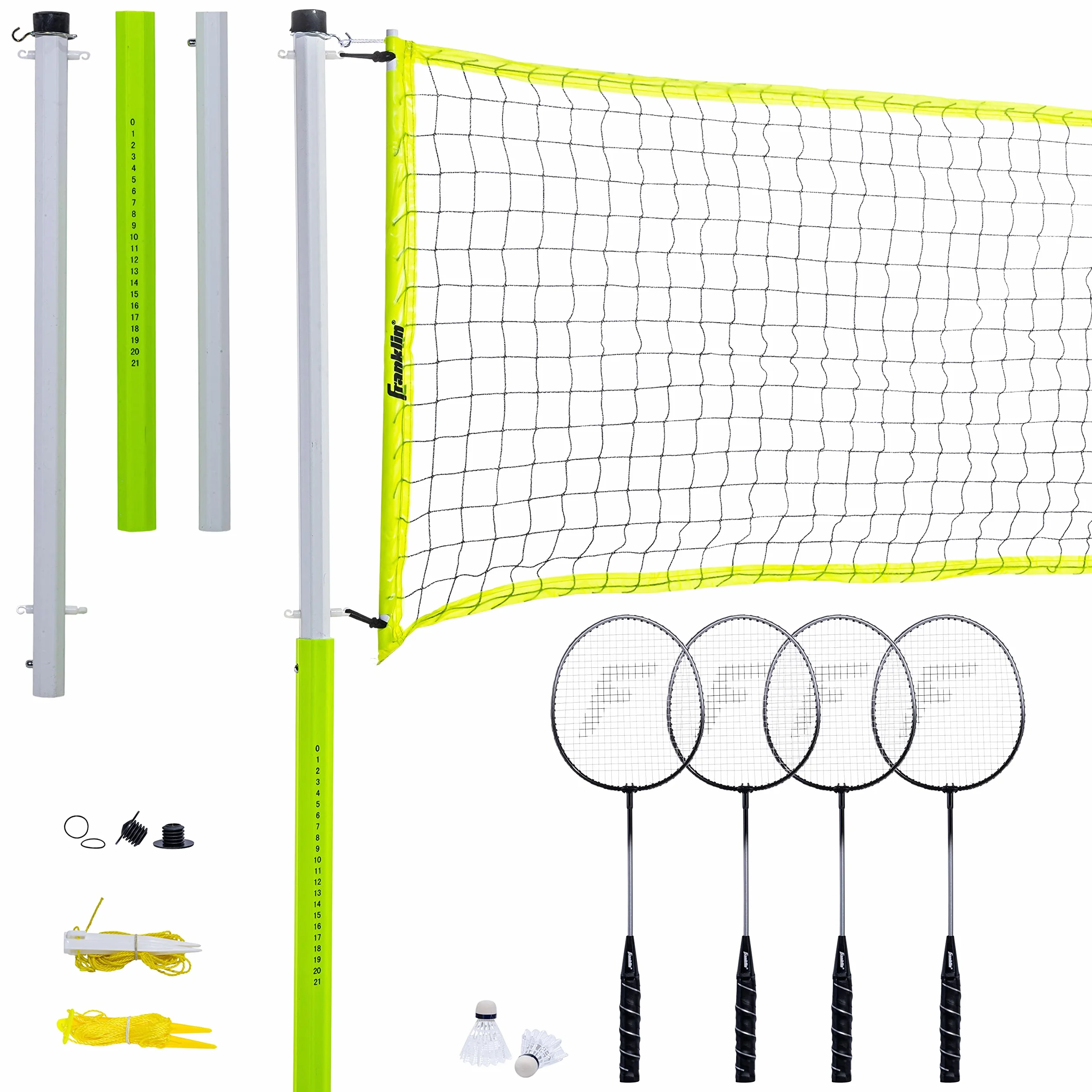 Franklin Sports Juego de bádminton 4 Raquetas de Acero Red Volantes Bolsa de Transporte