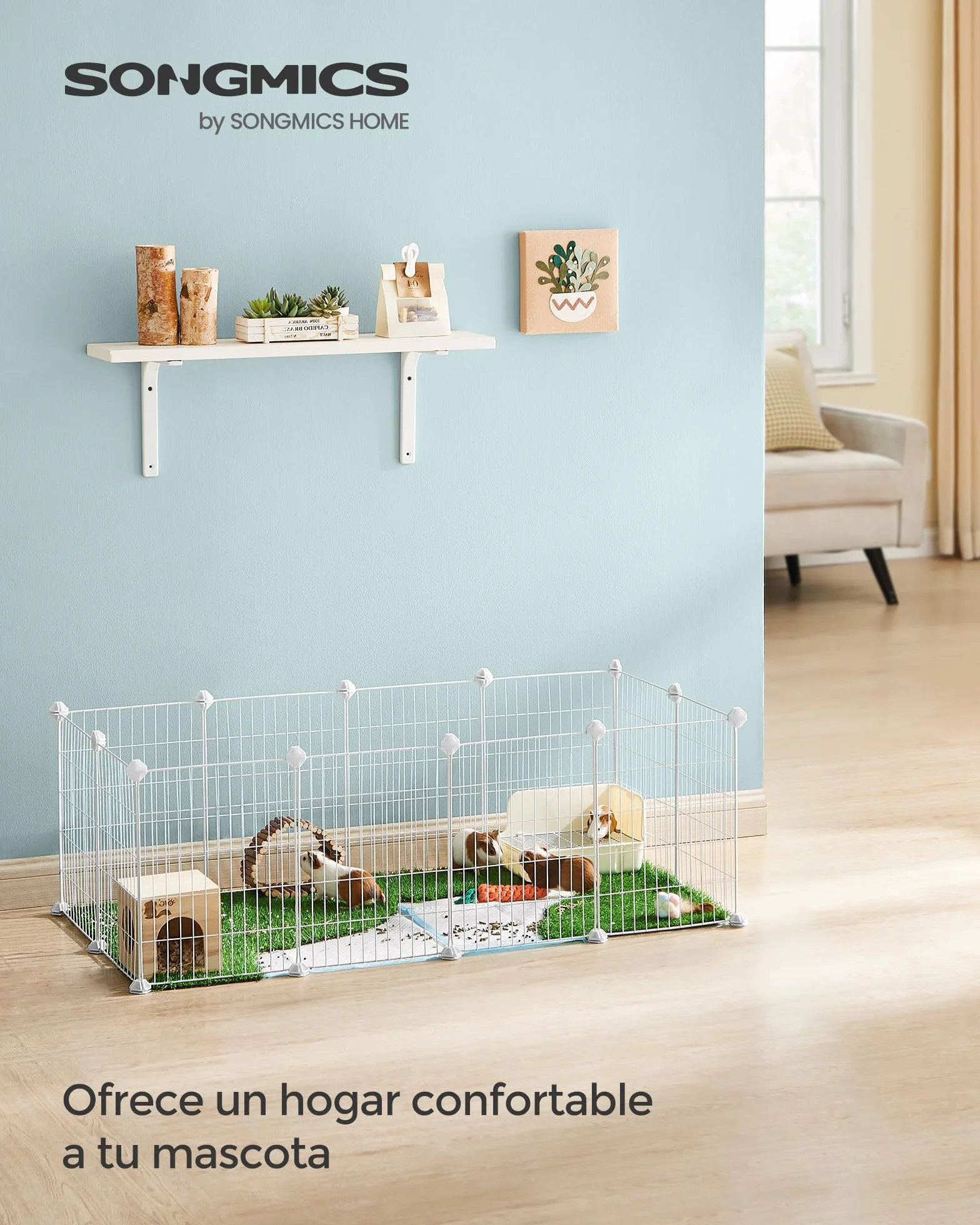 SONGMICS Jaula para Mascotas, Valla Metálica para Hámster, Conejitos, Parque de Mascotas en Bricolaje, para Animalitos, Blanco LPI001W01