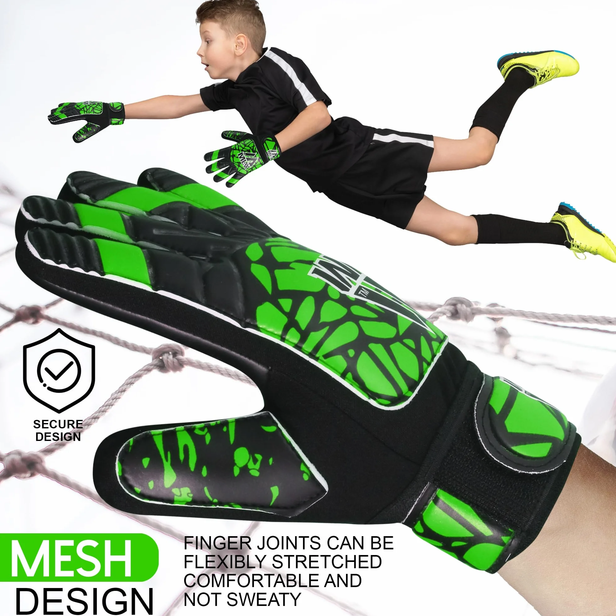 WFX Guantes de portero fútbol niños jóvenes doble soporte muñeca protección palma