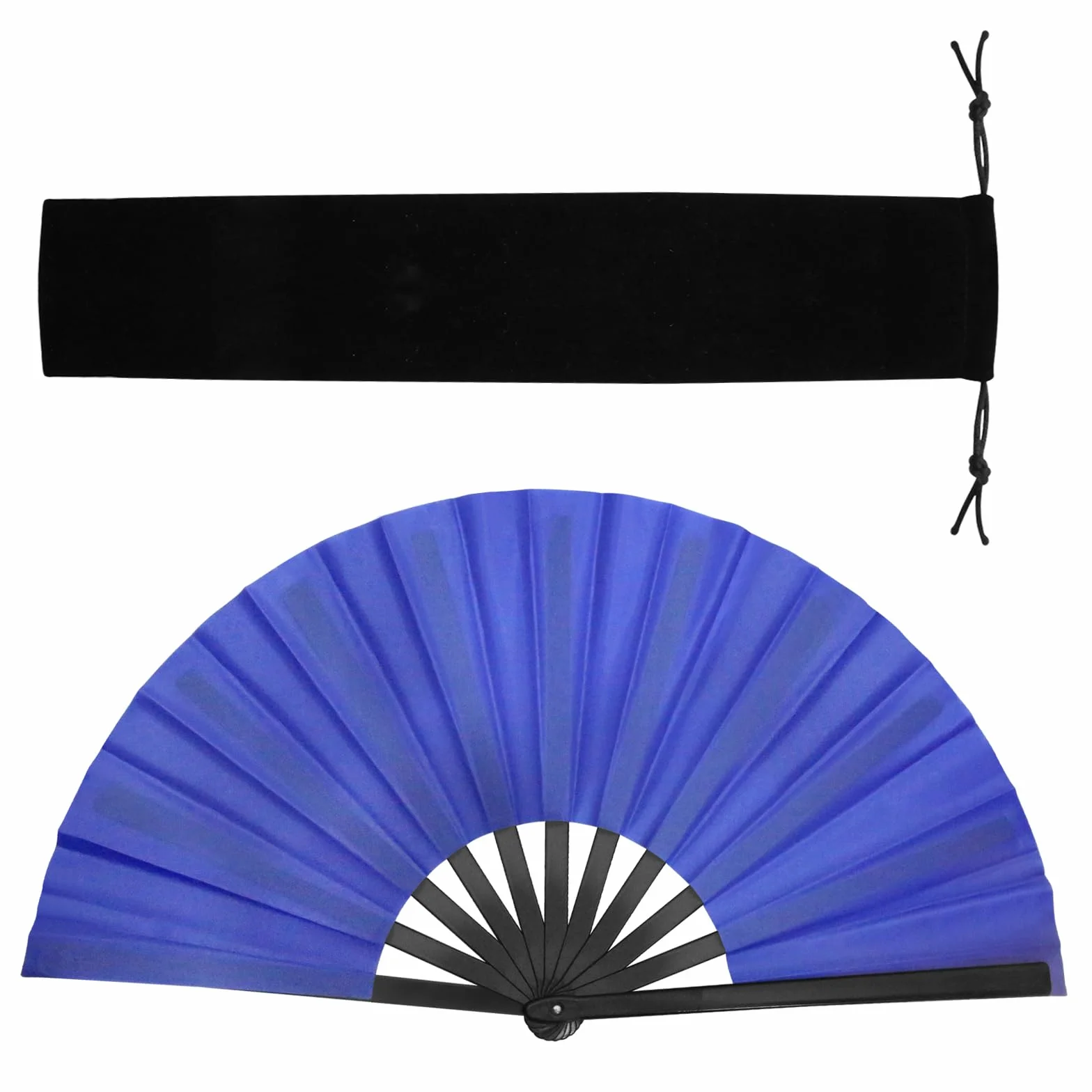 Abanico de mano plegable HINGTAI para baile, claqué, estilo clásico, tela china, varillas de bambú, azul