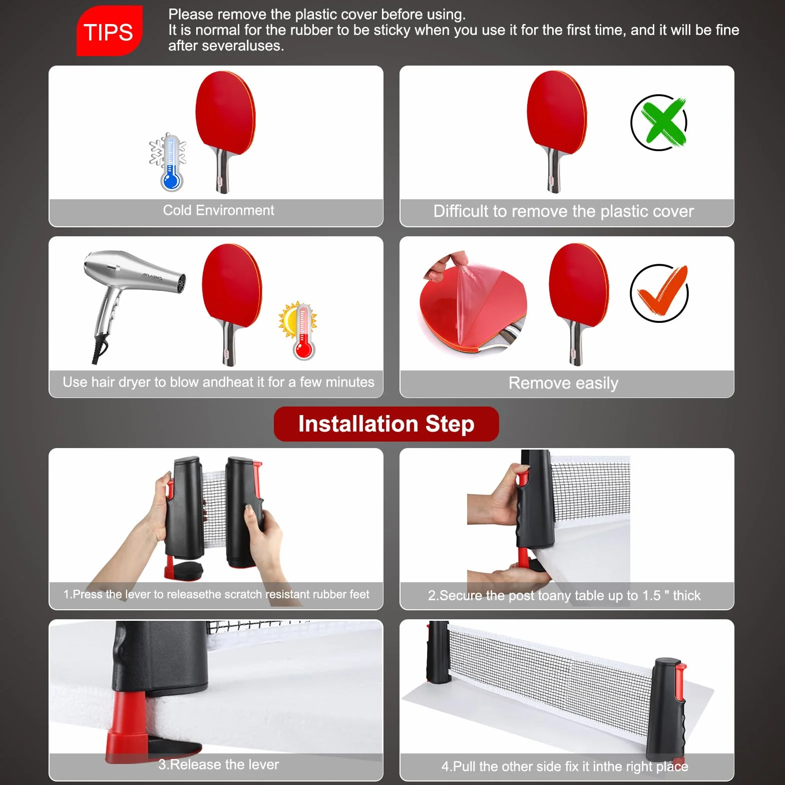 Set de Ping Pong, 2 Raquetas, 4 Pelotas, Red Plegable, Bolsa de Transporte