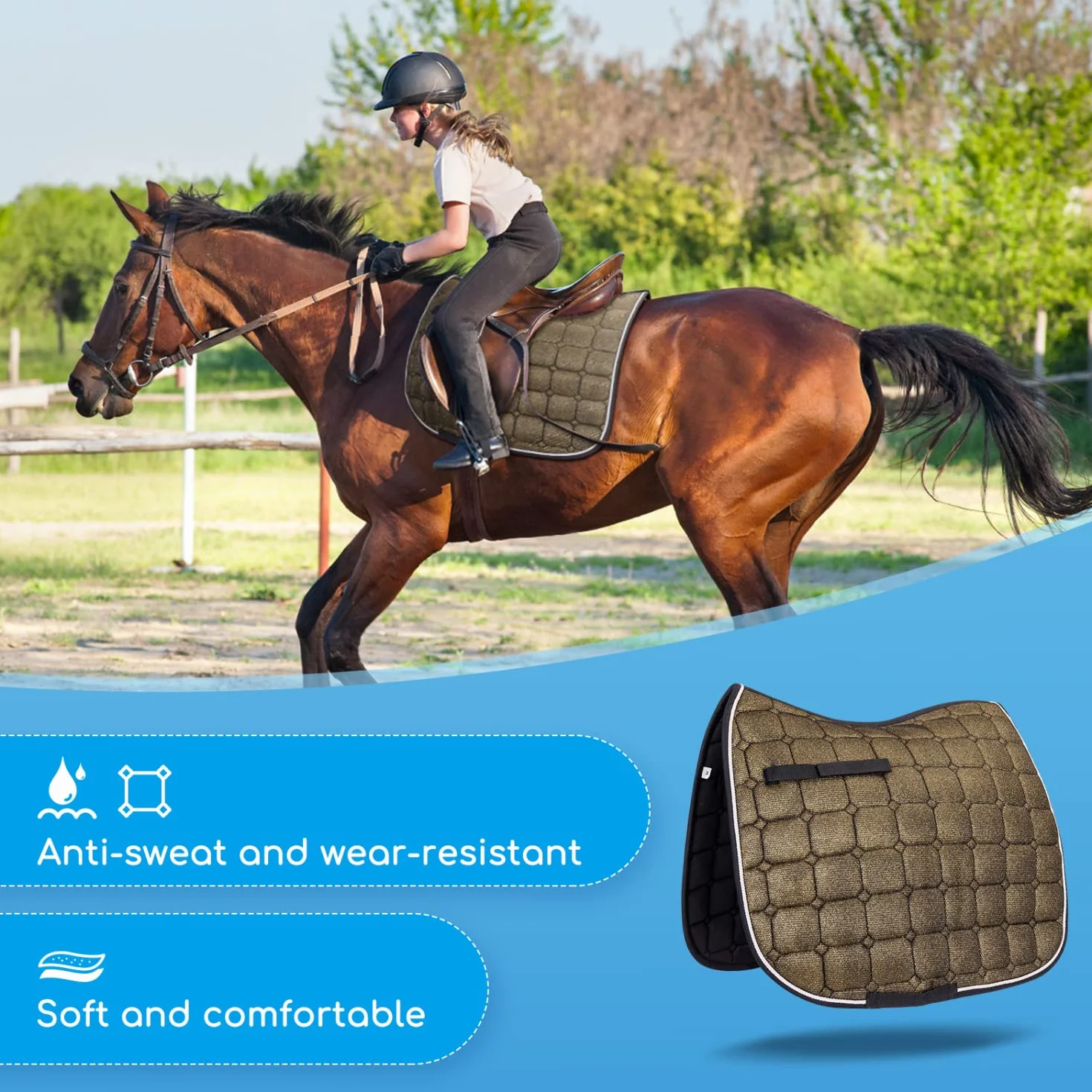 Nobleza - Mantilla para Caballo, Ideal para Salto, Sudaderos de Algodón, Correas de Posicionamiento con Cierre (Negro)