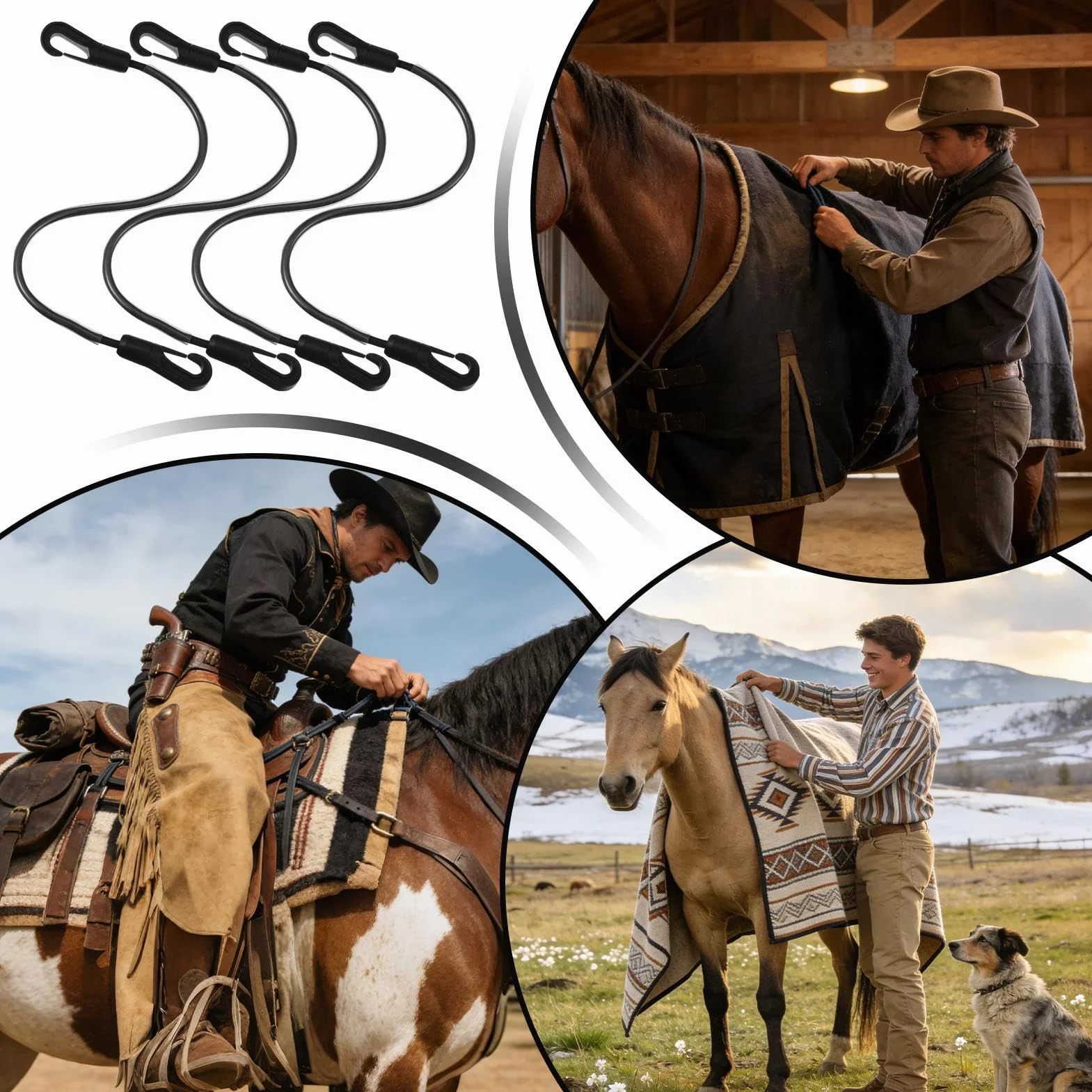 Reemplazo De Correas Para Manta De Caballo: 4 Piezas De Bandas Elásticas Ajustables, Correas Elásticas Para Piernas De 21,26 Pulgadas Con Clips De Doble Extremo | Para Manta De Caballo, Alfombra