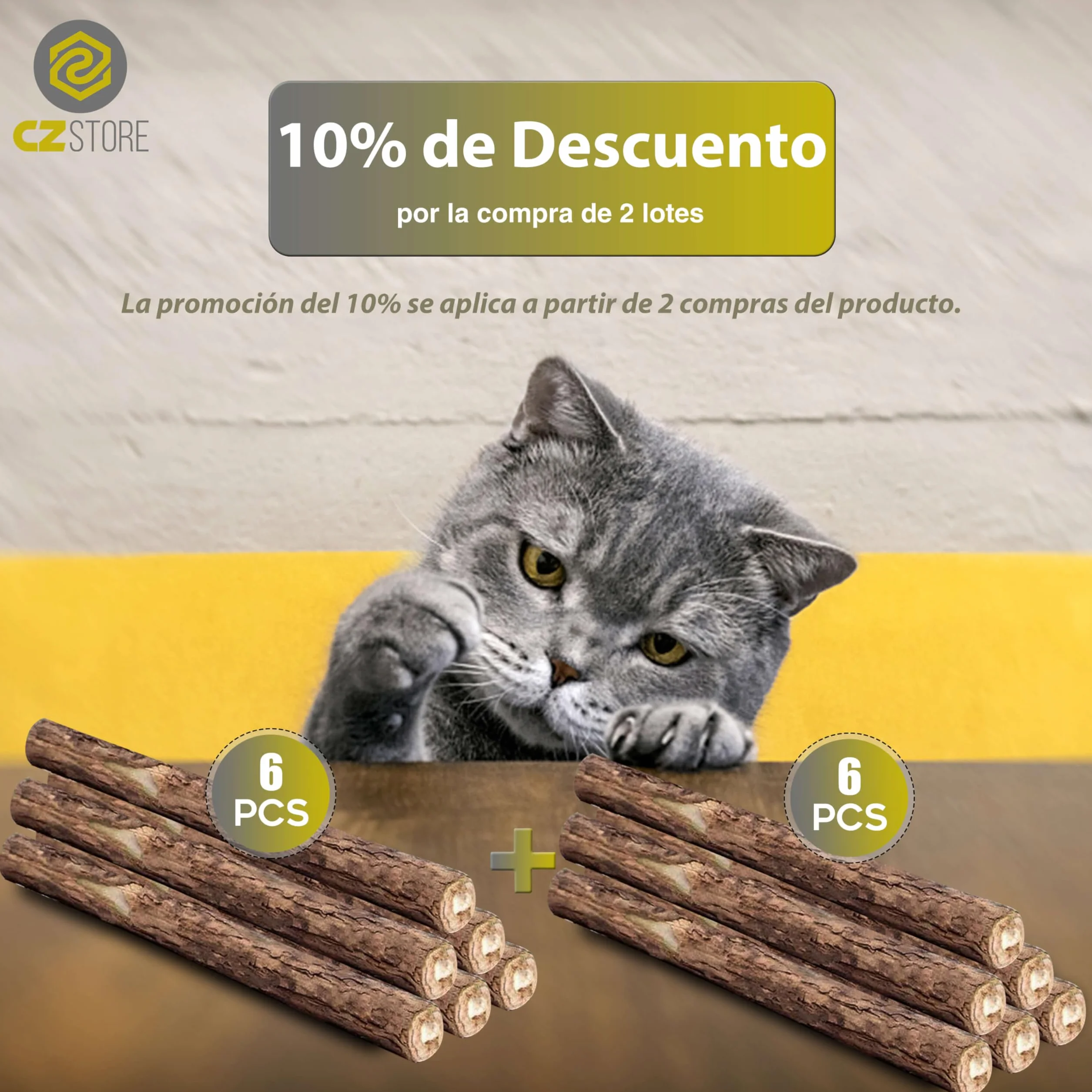 Palitos Matatabi | Pack DE 6 | ✮GARANTÍA DE por Vida✮ - Juguete Reusable con Hierba Gatera Calmante para Gatos y Gatitos - Higiene Bucal, Aliento - Sabor Menta, Madera Natural Orgánica