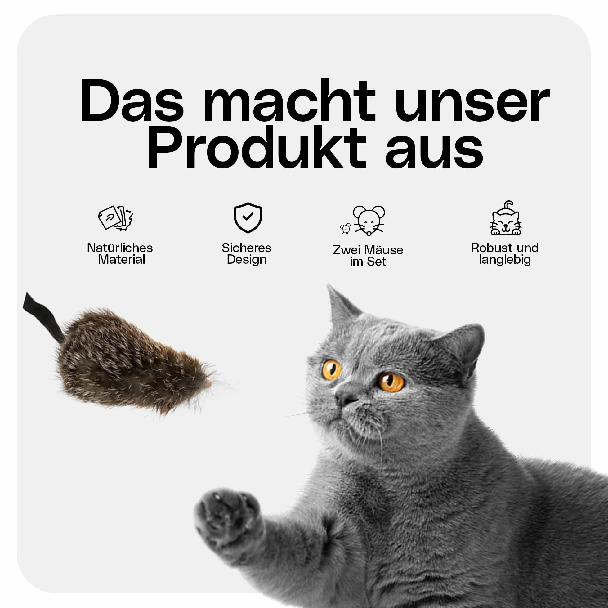 Juguete para gatos de auténtica piel de conejo – Juego de 2 – perfecto para vivir el instinto de caza y diversión – sin ojos de plástico