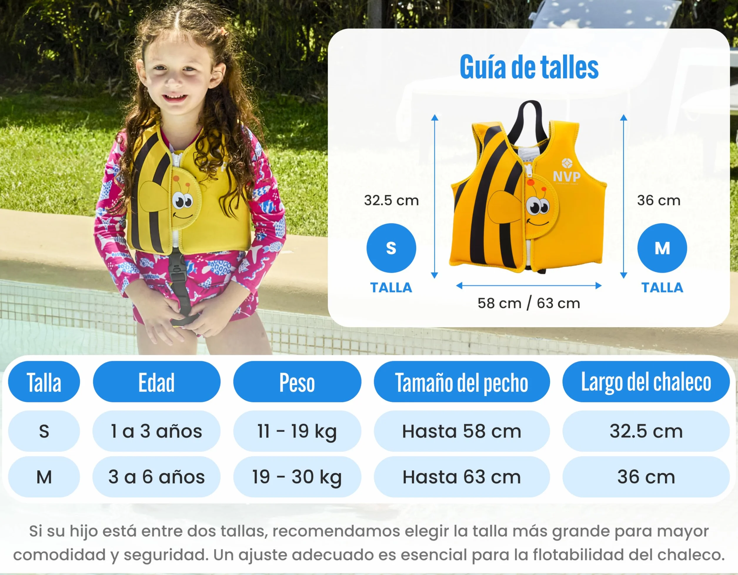 Chaleco de Natación Infantil de Neopreno NVP para Bebés y Niños 1-6 Años - Chaleco Flotador Ajustable con 8 Paneles de Flotación