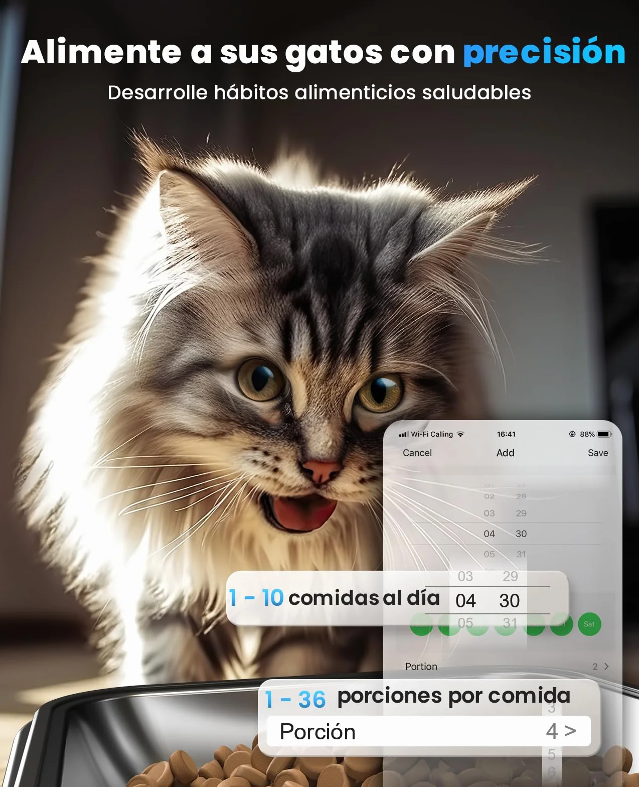oneisall 5L Comedero Automático Gato 2 Tazones, 5G/2.4G WiFi Máquina de Comida Inteligente para Gatos/Perros, fácil Operación con Control App, con 2 Tazones de Acero Inoxidable, Grabadora de Voz