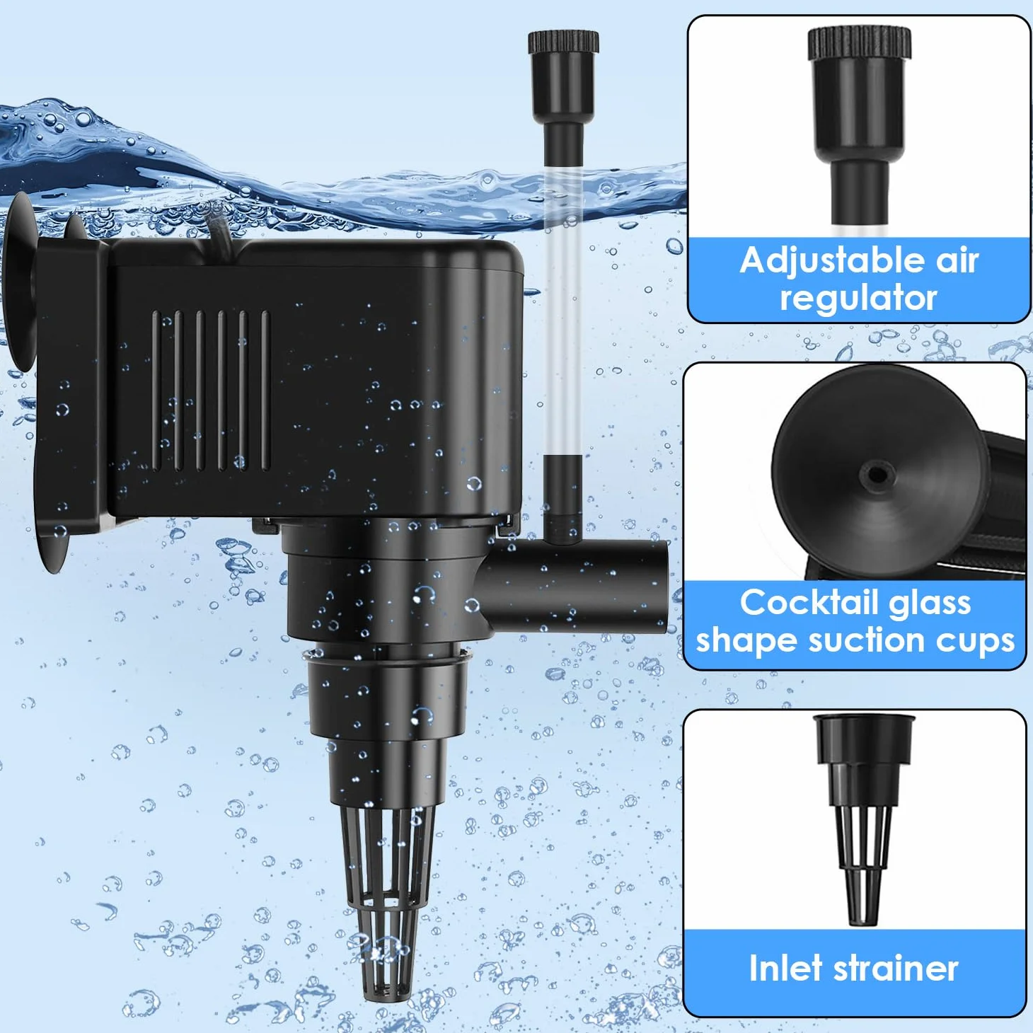 AquaMiracle Bomba de agua circulante 265GPH Powerhead para acuarios con características de aireación