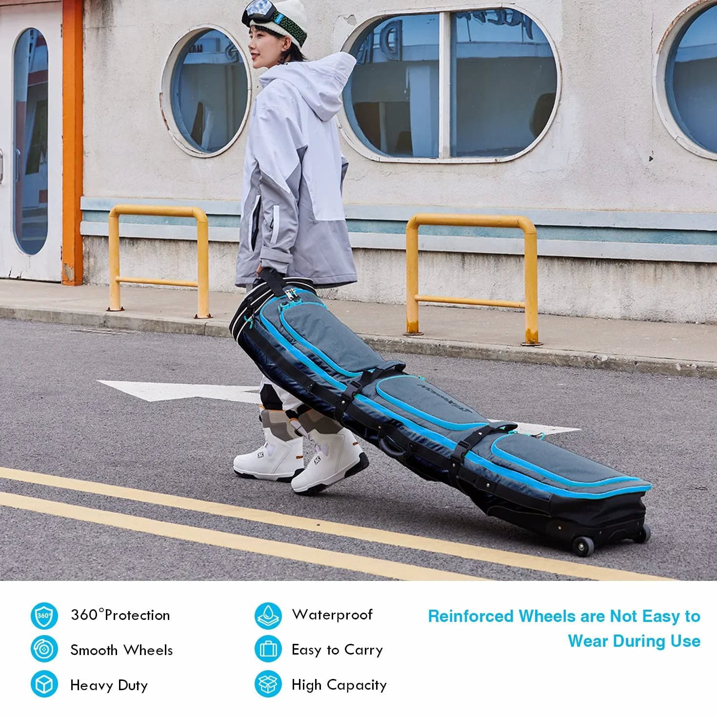 XCMAN Bolsa de Snowboard Acolchada con Ruedas Ajustable 63-75 Pulgadas 100L