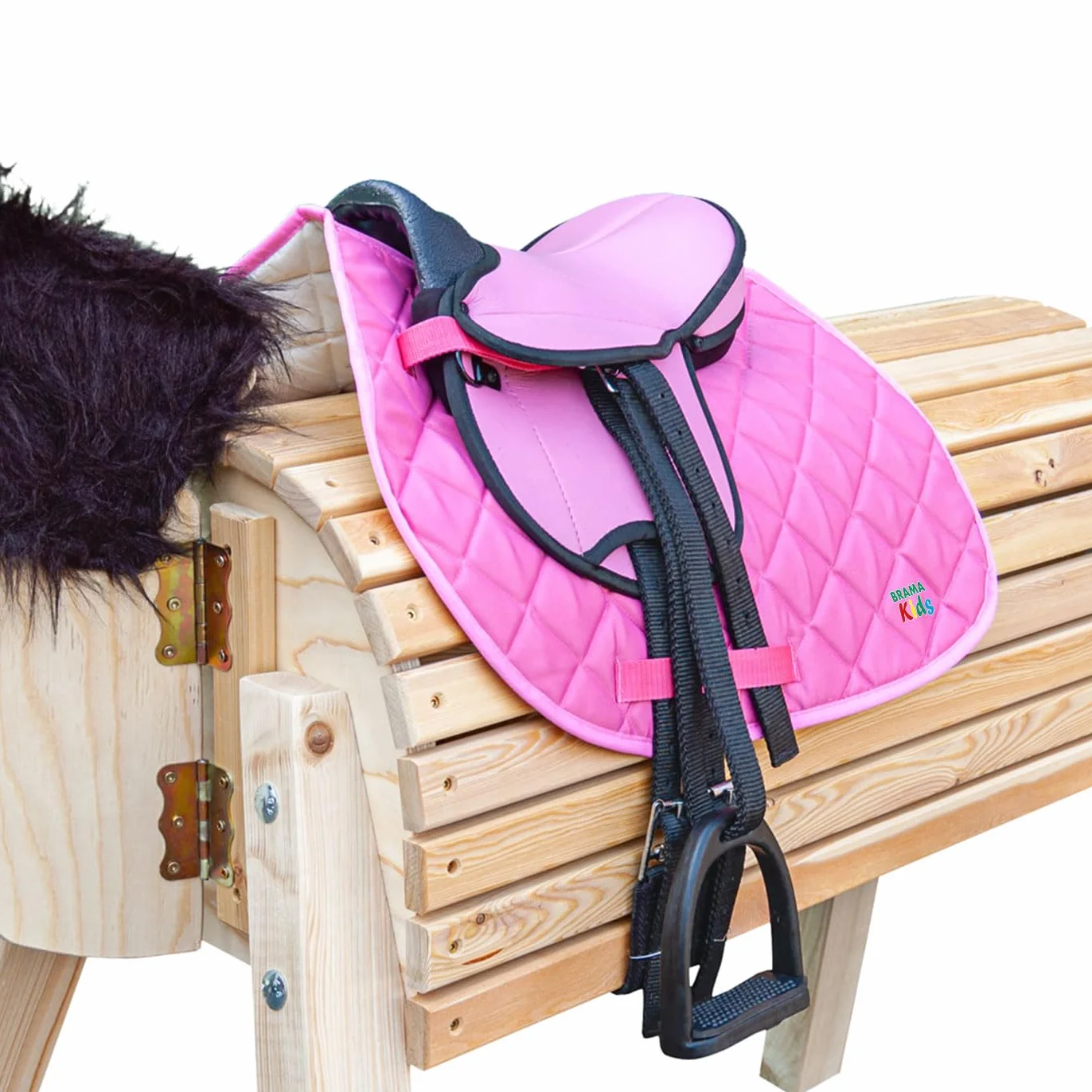 Brama West Juego de silla para shetty infantil "My Little Pony" | Silla para shetty, caballo de madera, caballo de peluche | con funda de silla, cinturón de silla, estribos y correa de estribo - Rosa