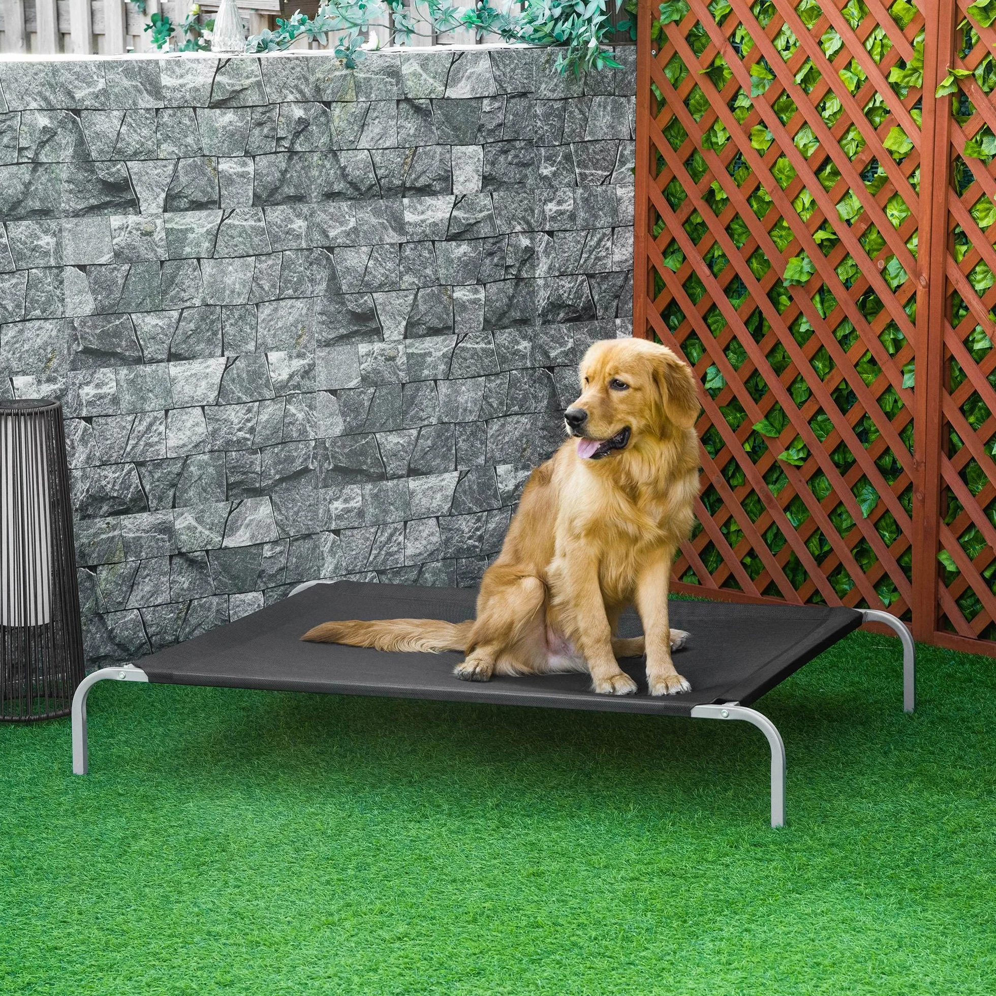 PawHut Cama Elevada para Perros Gatos Transpirable Cama para Mascotas 130x90x20 cm para Dormir Relajar con Marco de Acero para Interior Exterior Negro