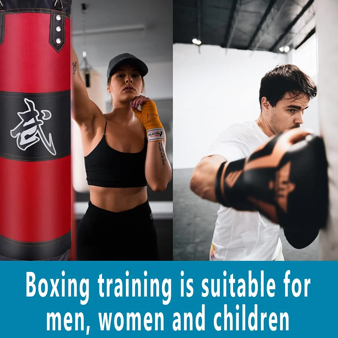 Saco de Boxeo Resistente sin Relleno, Bolsa de Punching Colgante con Vendas, Gancho y Cadena para Adultos y Niños