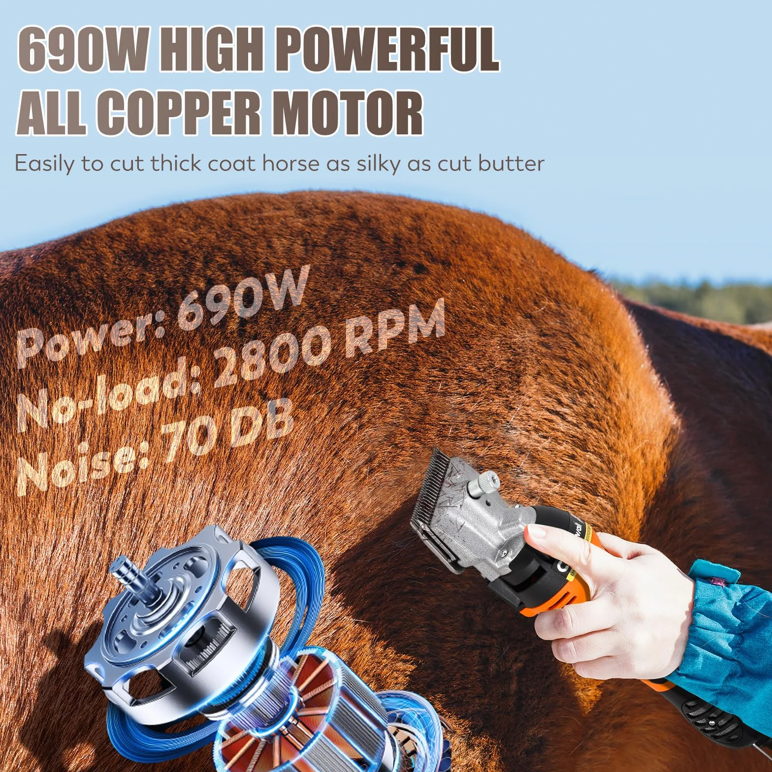 CGOLDENWALL Esquiladora para Caballos Profesional 690W 2800 RPM | 6 Velocidades + Cable 5m | Potencia Industrial para Caballos, Bovinos, Cabras, Ponis & Animales de Pelo Grueso