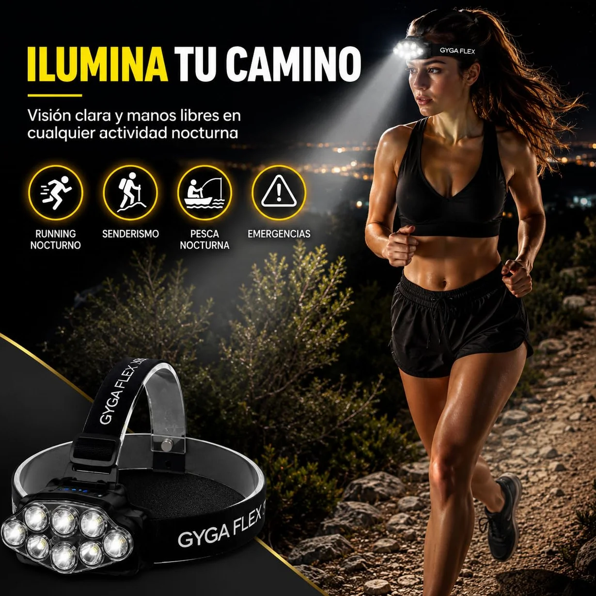 Linterna Frontal LED Recargable 4 Modos IPX20 100 Metros Ajustable 90°