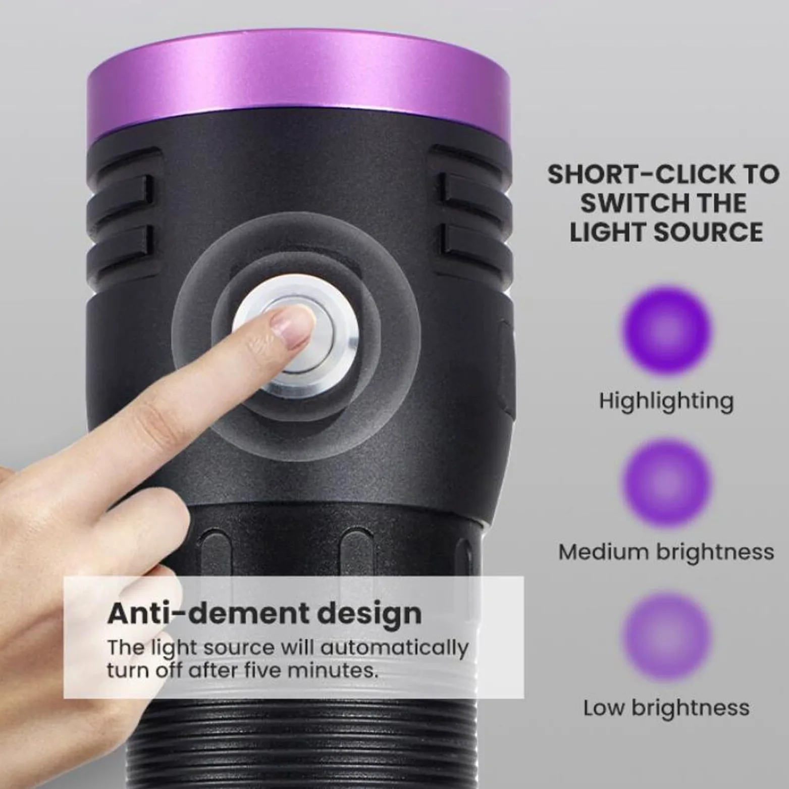 Linterna UV LED de Luz Negra de 365 Nm para Detección de Orina de Mascotas e Inspección de Minerales, Compacta de 15,4 Oz