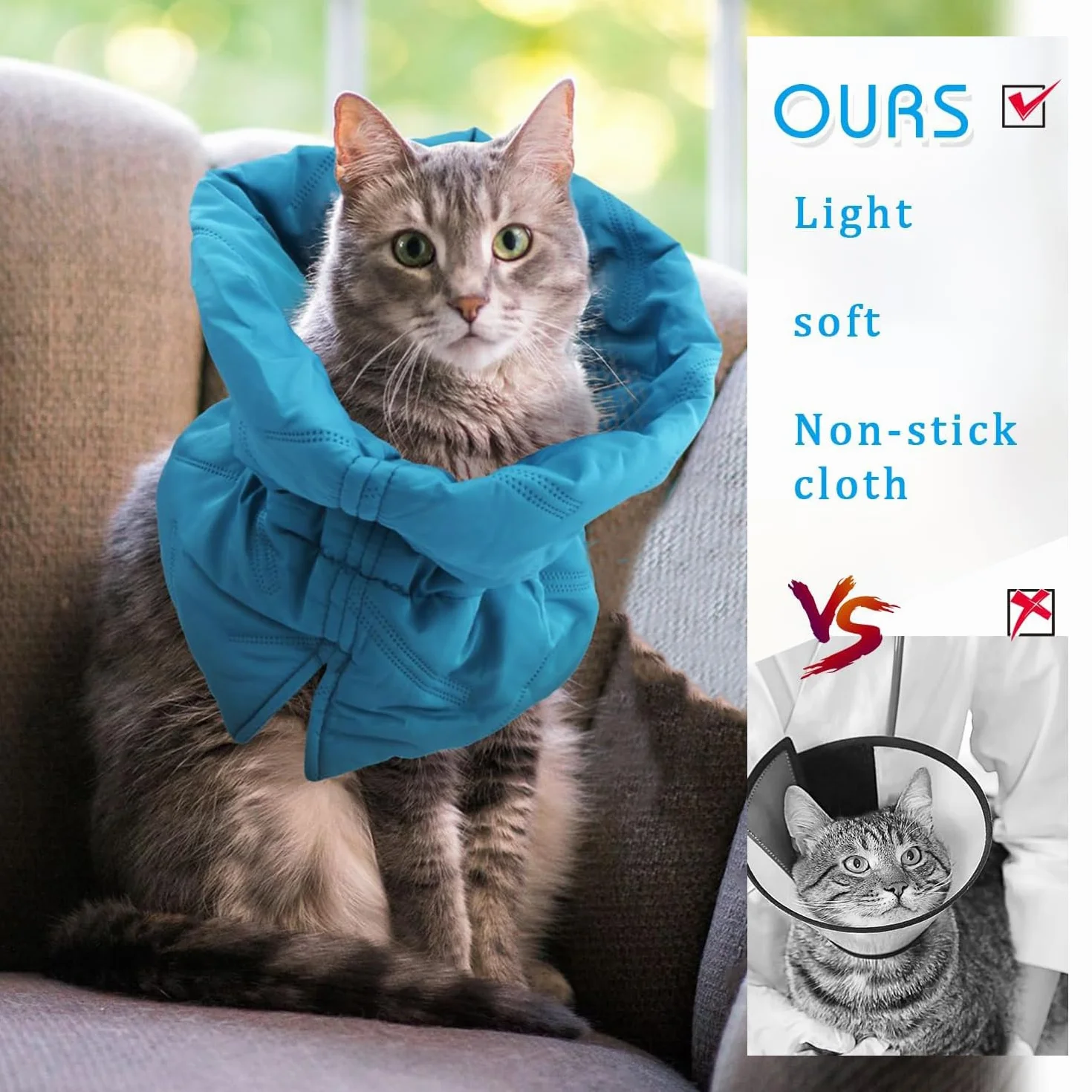 Collar de Recuperación para Gatos, Suave Ajustable Isabelino Protector, Evita Que se Laman - para Gatitos (Azul, S)