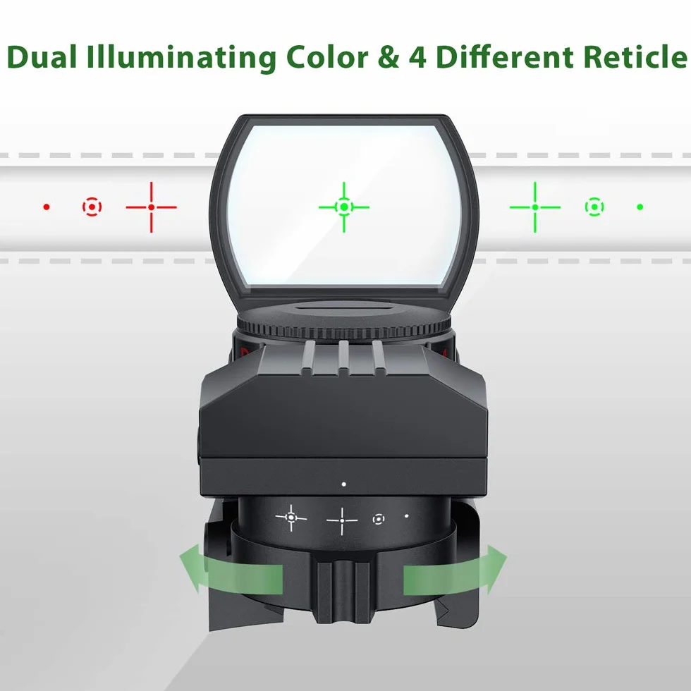 JASHKE Visor de Punto Rojo Iluminación Roja y Verde 4 Retículas para Riel de 11 mm