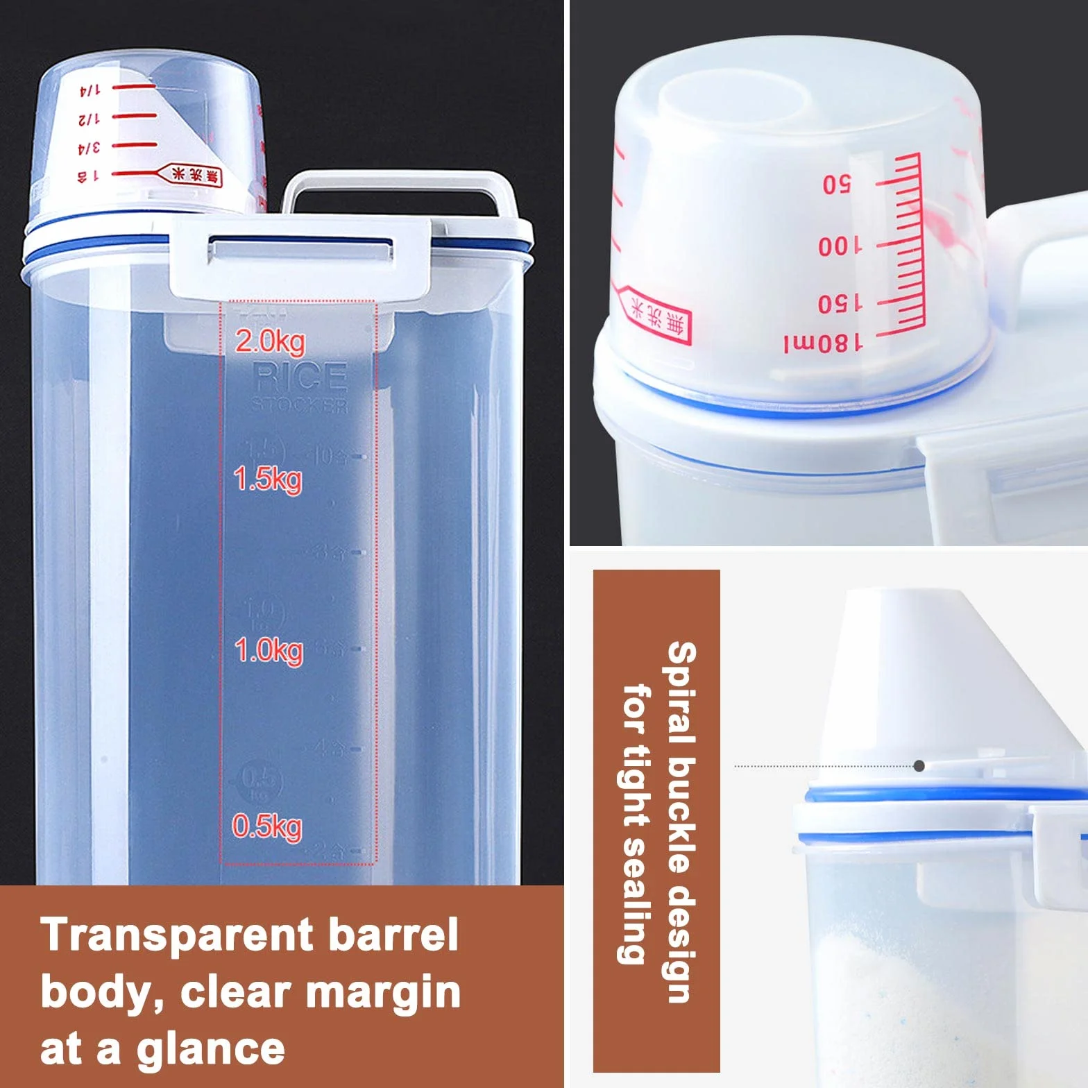 Recipiente De Comida Para Mascotas, Transparente Mascota Comida Almacenamiento Contenedor, Contenedor Comida Perro Con Vaso Medidor Para Cereales, Arroz, Perros, Gatos (2.7 L/30x14x7.5cm