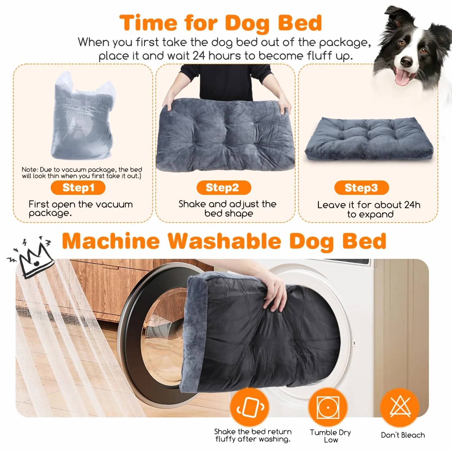 Nobleza Cama Perro Grande, Cama Perro Lavable, Suave y Esponjoso, Antideslizante, Gris Oscuro, 110x73cm
