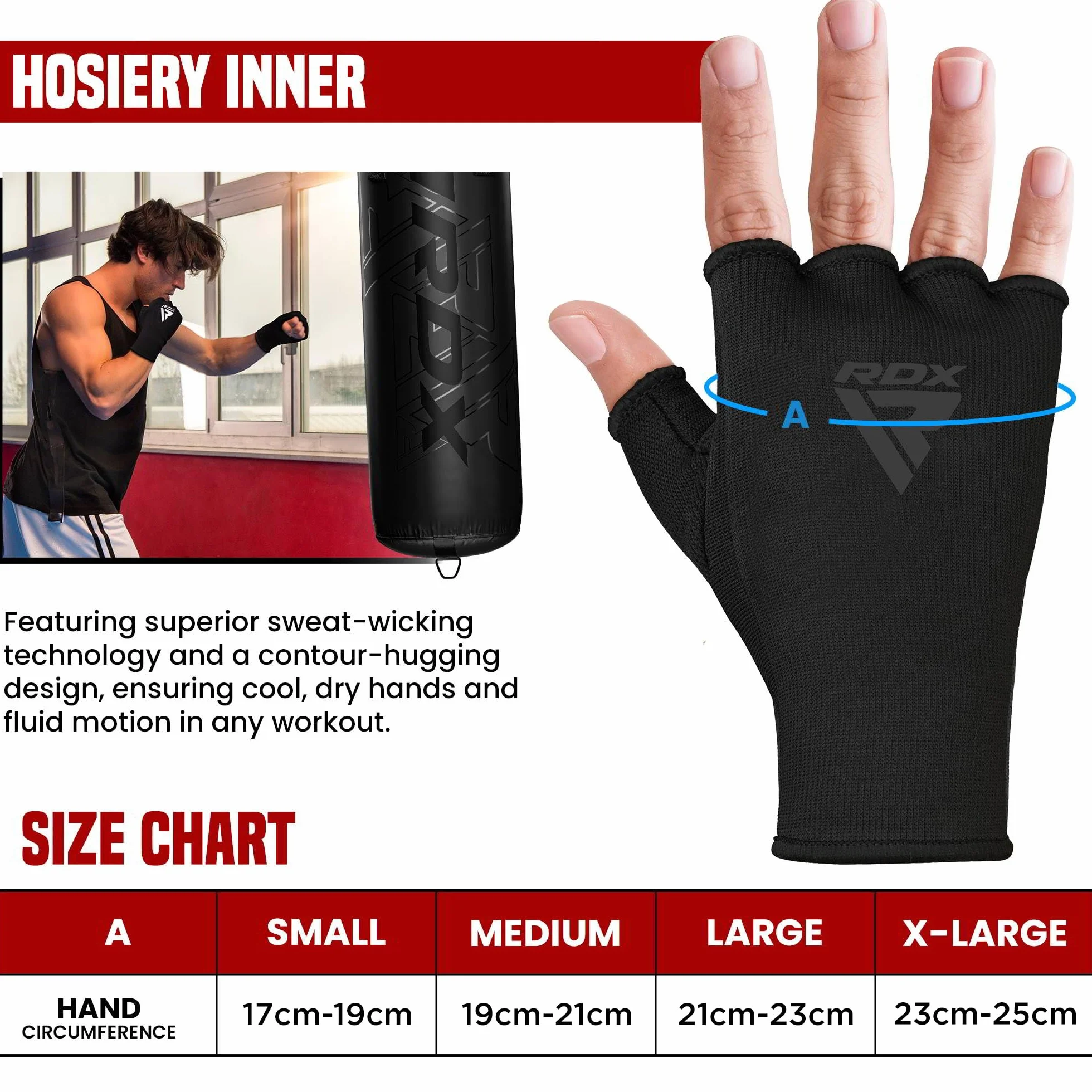 RDX Vendas Boxeo Guantes Interiores, Cinta Mano Muñeca Soporte, Vendaje Envolturas Protectoras, Muay Thai MMA Kickboxing Entrenamiento
