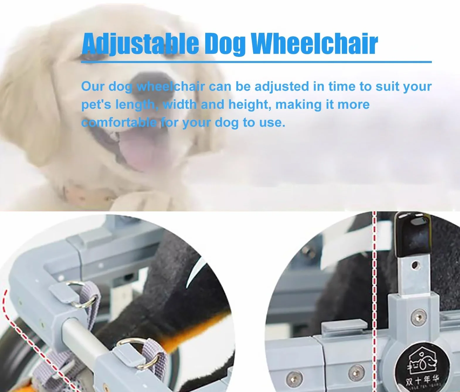 Silla de ruedas ligera para perros para patas traseras, carrito de movilidad de 2 ruedas con tiras reflectantes y cinturón de seguridad, soporte ideal para mascotas discapacitadas (XS)