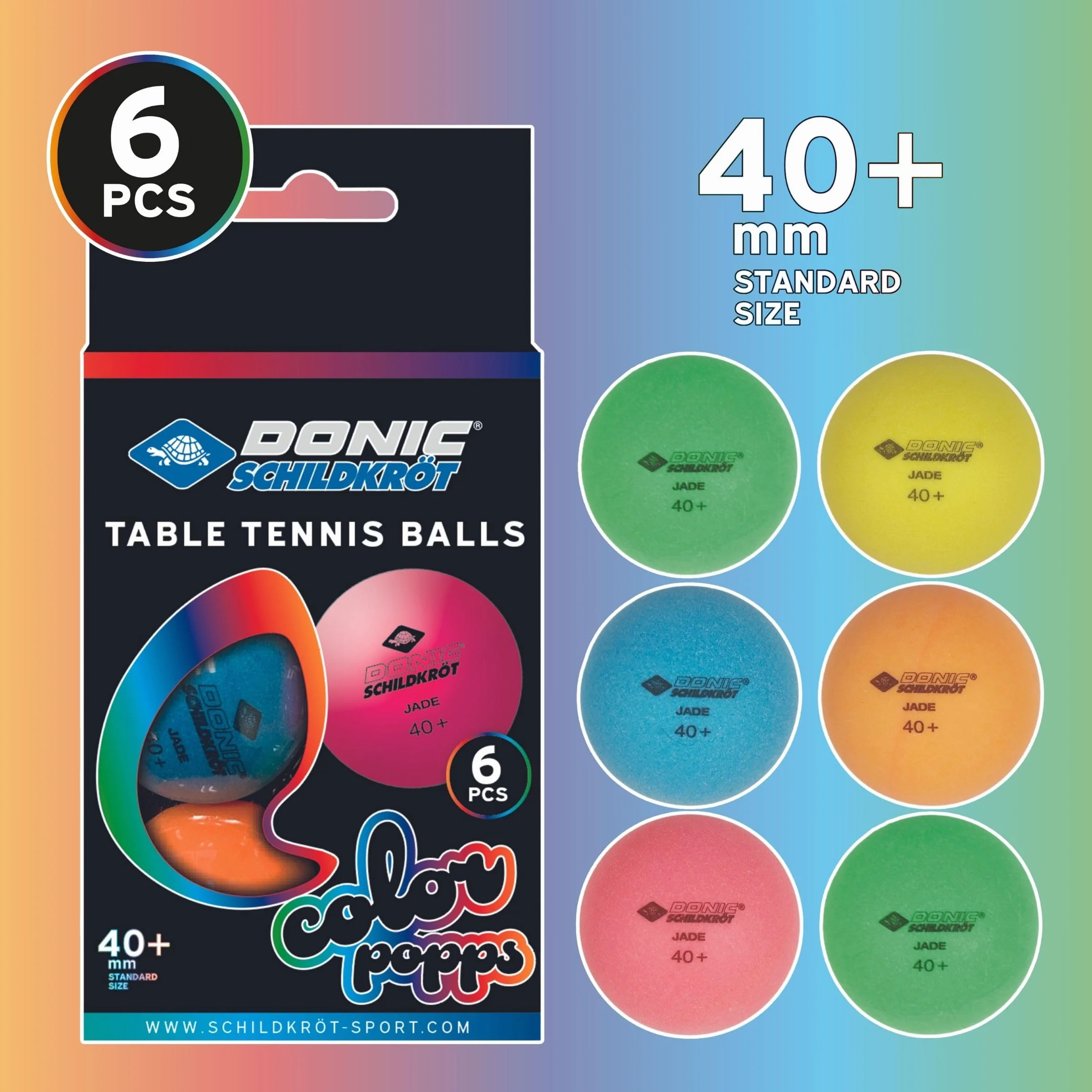 Donic-Schildkröt Colour Popps Pack de 6 Pelotas de Tenis de Mesa Ø 40 mm Poly 40+