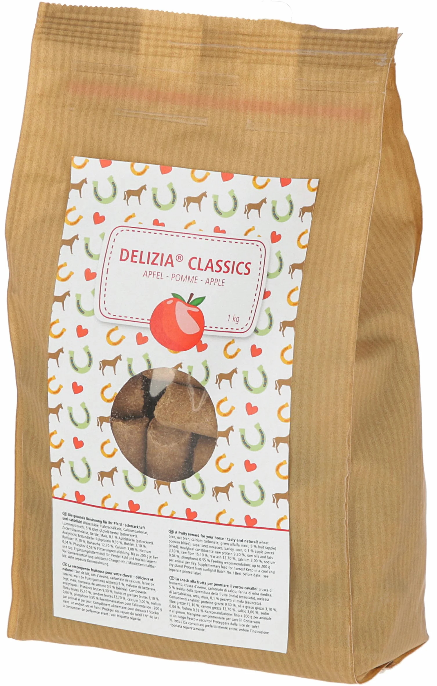 Delizia Dados de recompensa Classic, alimento para Caballos, suplemento, 1 kg/Bolsa, Manzana, Caballos, minerales, vitaminas