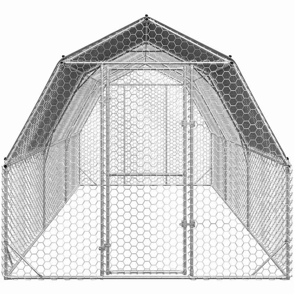 Gallinero con techo, 15 m², cercado de acero galvanizado, 2,5 x 6 x 2,25 m, gran recinto exterior para aves de corral, patos, gansos y animales pequeños