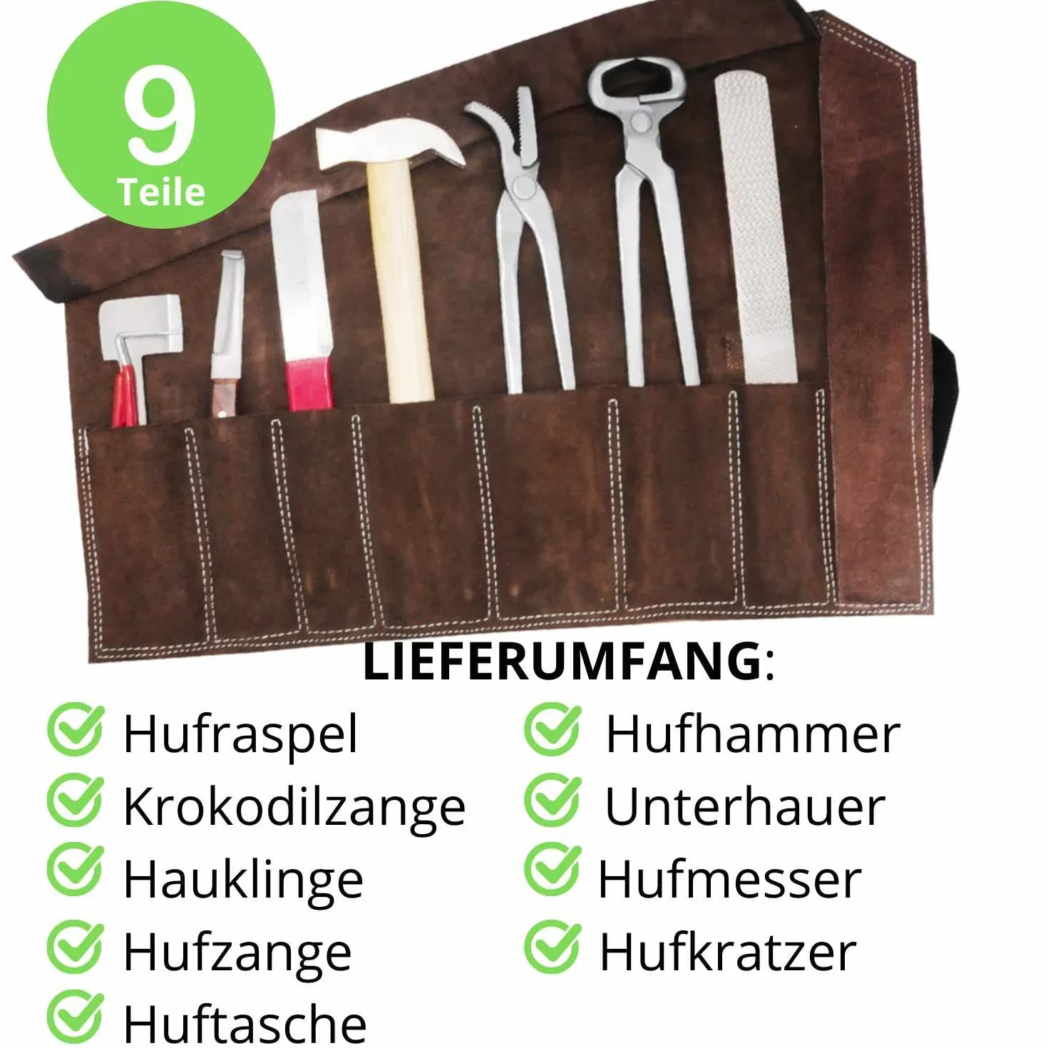 Amesbichler - Juego de herrajes de hípica (8 piezas, en estuche de piel)