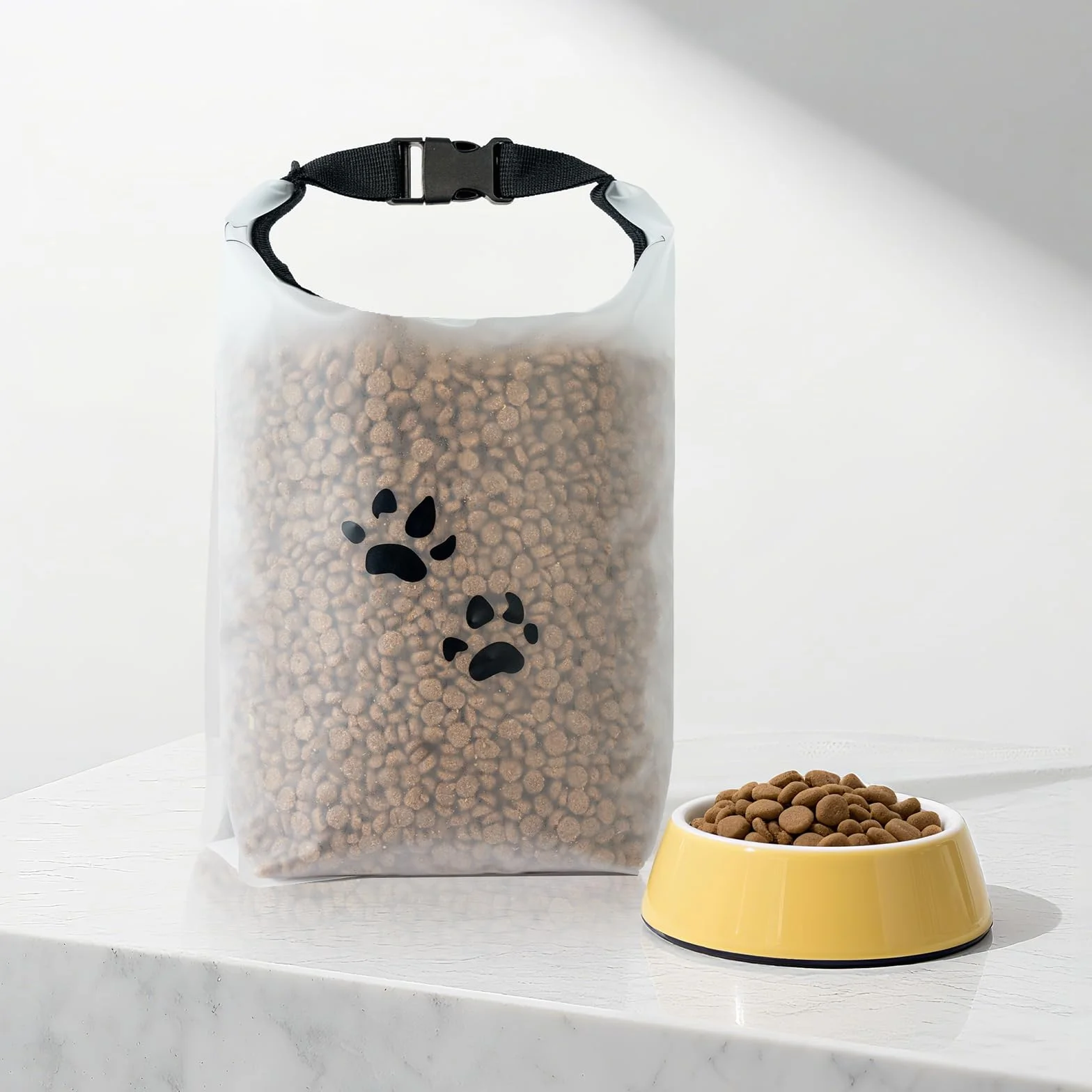 Bolsa de almacenamiento de alimentos para mascotas para viajes, contenedor de comida para perros con cierre enrollable, sin BPA, grado alimenticio, mantiene las croquetas frescas para viajes