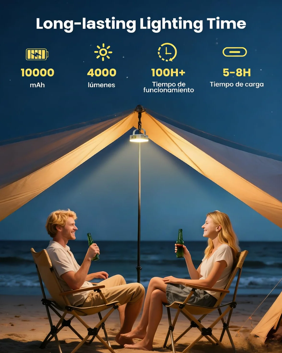 Eventek Lámpara Solar de Camping 4000LM 10000mAh LED Recargable IP65 Impermeable