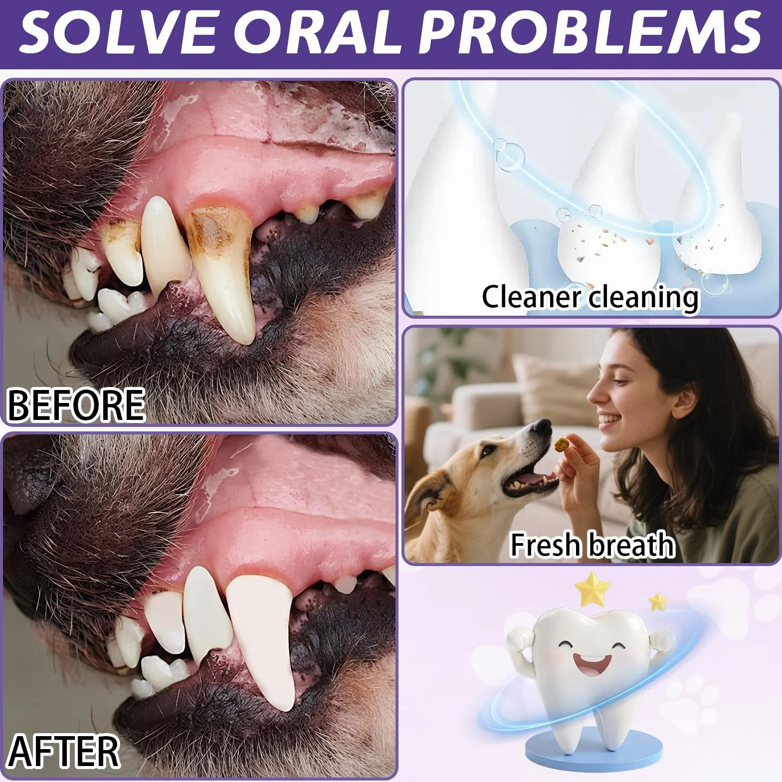 Cepillo Dientes Perro 4 Piezas Para el Cuidado Dental de Perros y Gatos, gel Para el Cuidado Bucal de Mascotas, Lápiz Limpiador Mascotas, Limpieza Dientes Perro