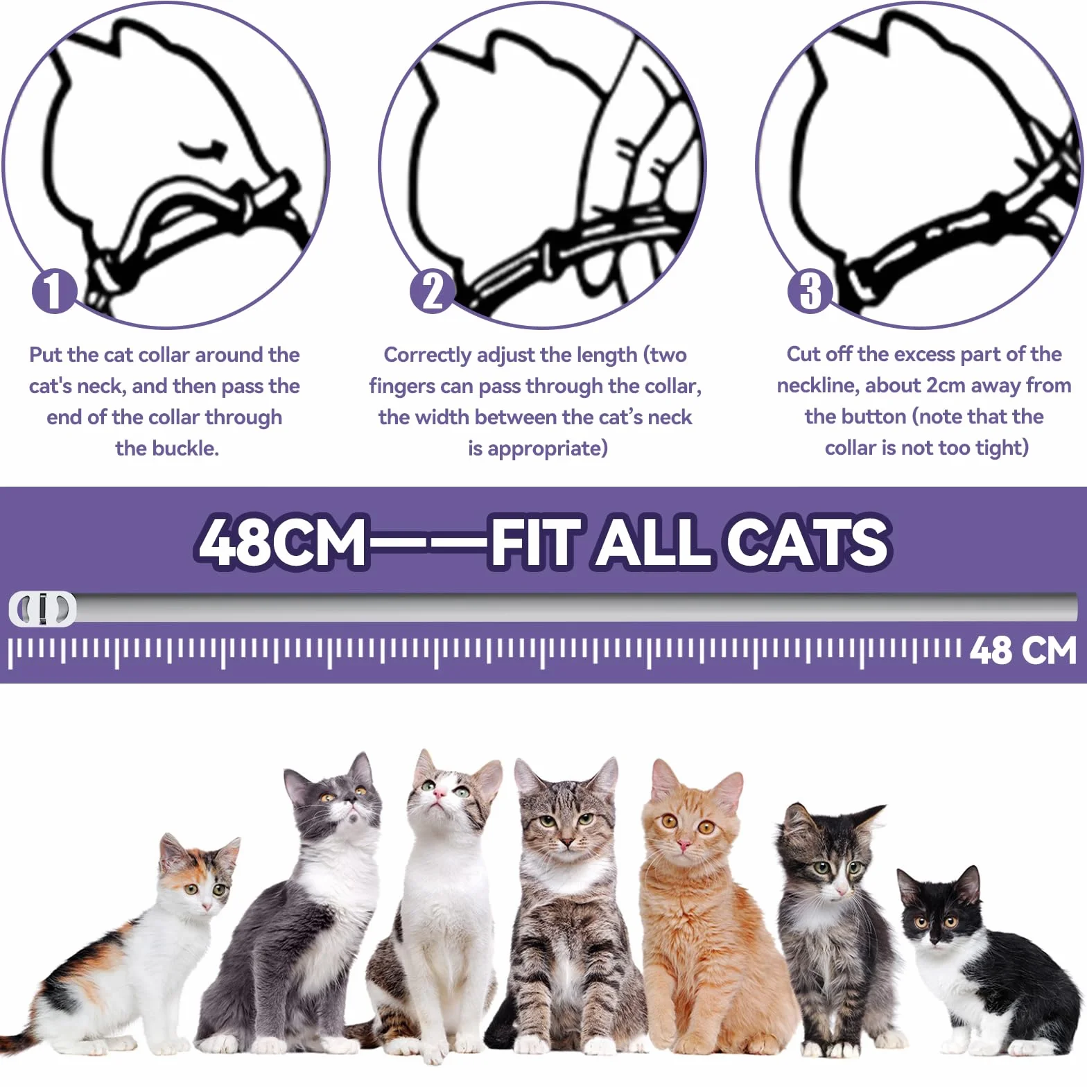 Wansiven Collar Antipulgas para Gatos, Ajustable Collar Antipulgas, Piojos, Pulgas, Parásitos, Adecuado para Gatitos, Gatos Medianos y Grandes 48cm