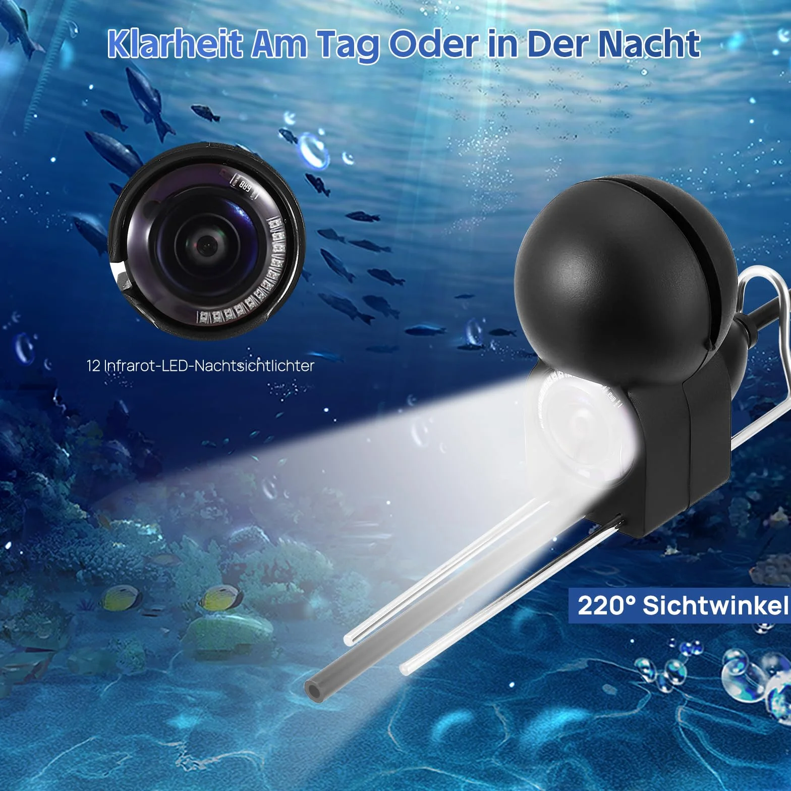 Cámara subacuática de pesca Fishfinder 220° visión nocturna infrarrojos HD 30m cable para pescadores