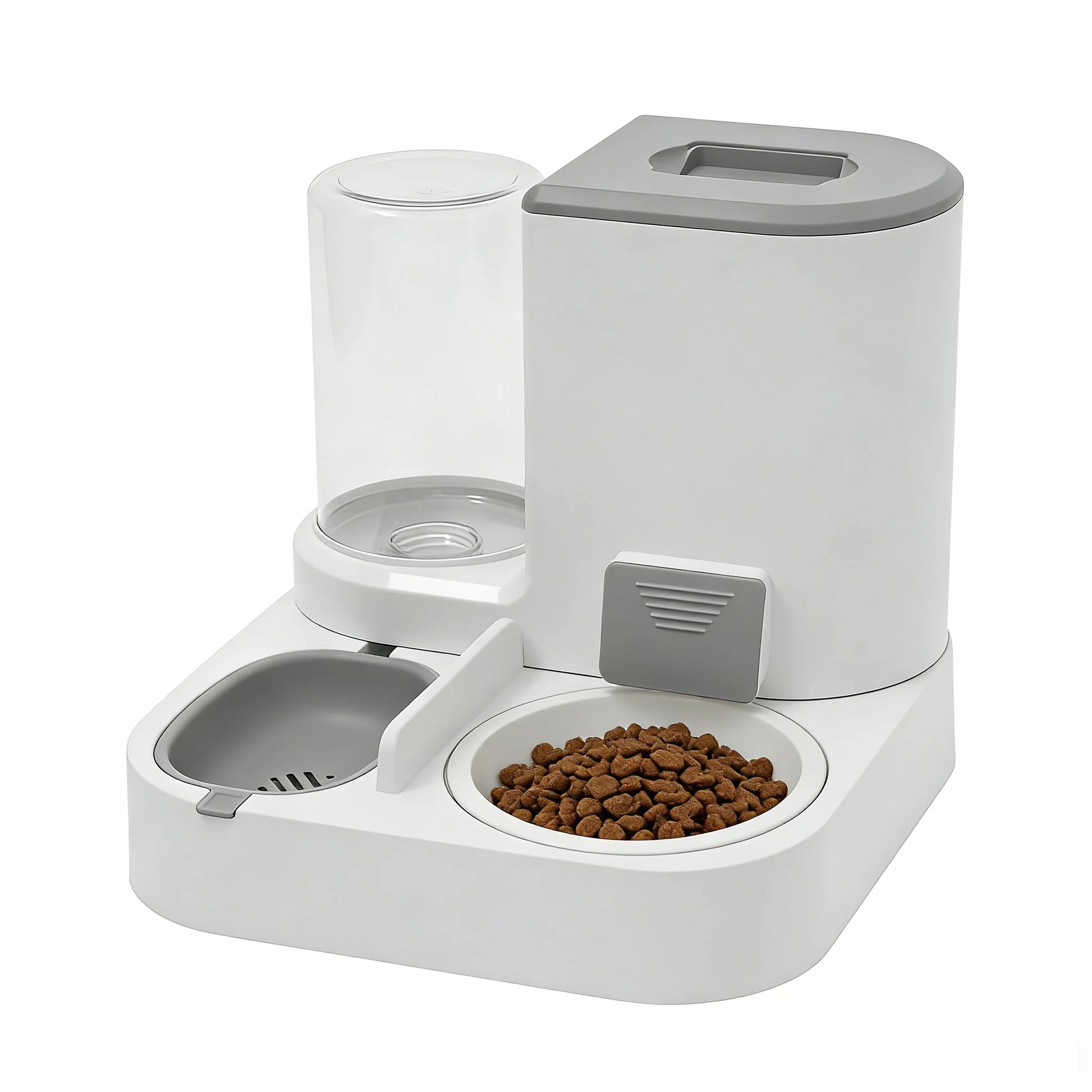 Comedero y Bebedero automático 2 en 1 para Gatos y Perros – Dispensador de Comida 2,2 L y Agua 1 L, diseño Compacto, Materiales Resistentes, Color Gris – Uso Diario en Interiores
