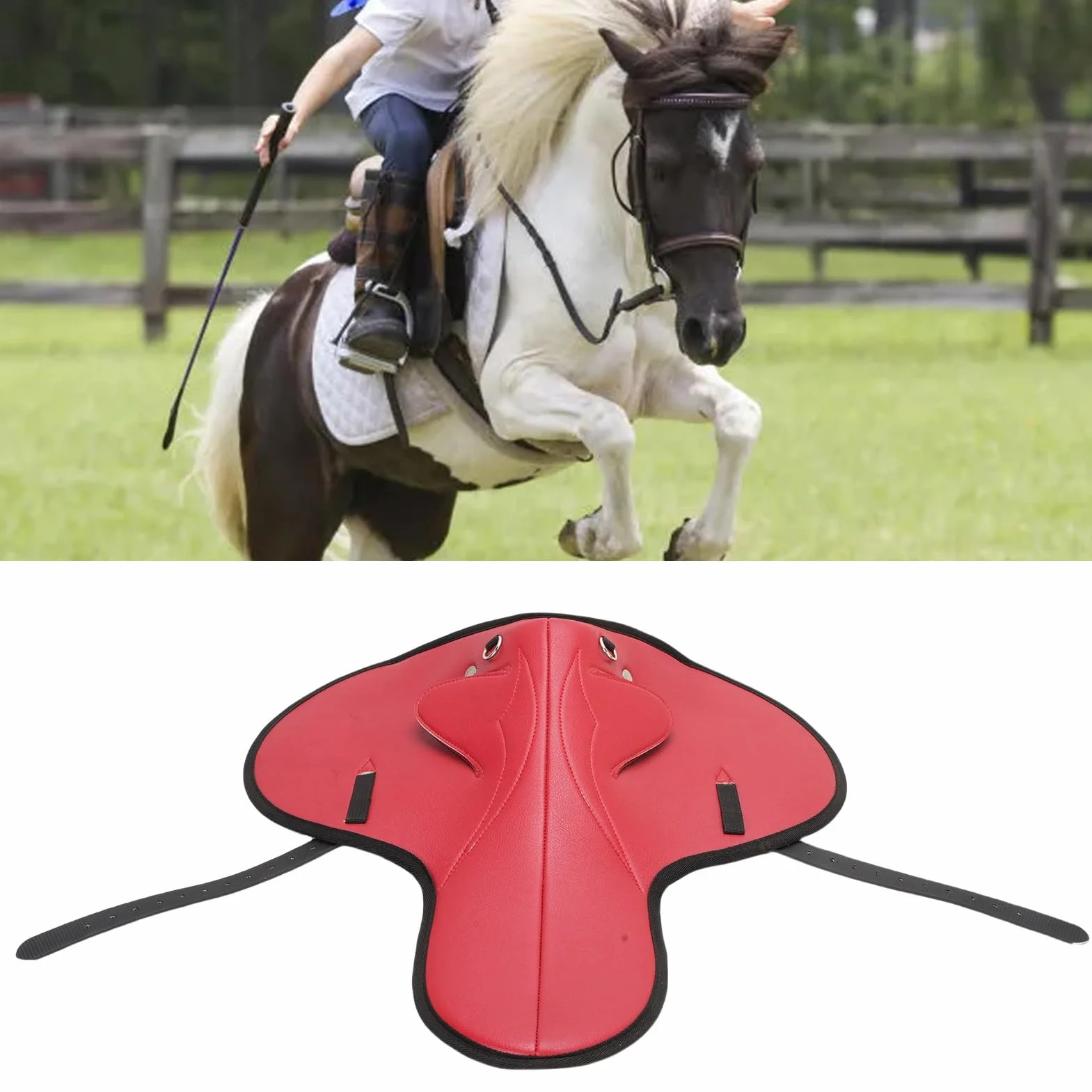 Tnfeeon Almohadilla para Silla de Montar de Caballo Almohadilla Antideslizante Roja con Fibra Súper Fina Que Absorbe los Golpes Diseño Ergonómico para Montar, Doma, Saltar, Eventos Competitivos