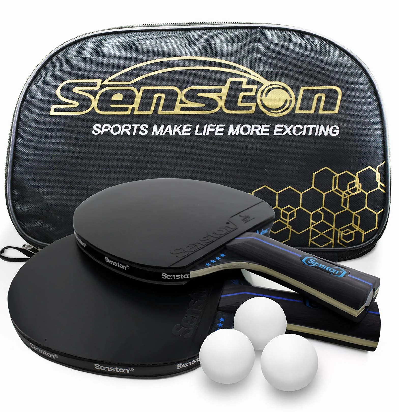 Senston Raqueta de Tenis de Mesa Set de 2 Jugadores, Paleta de Ping Pong con Estuche