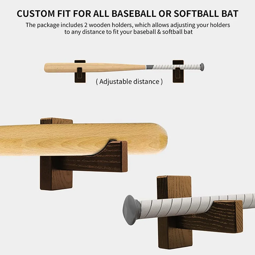 Soporte Pared Bate Béisbol 2 Piezas Fieltro Softball Hockey Marrón
