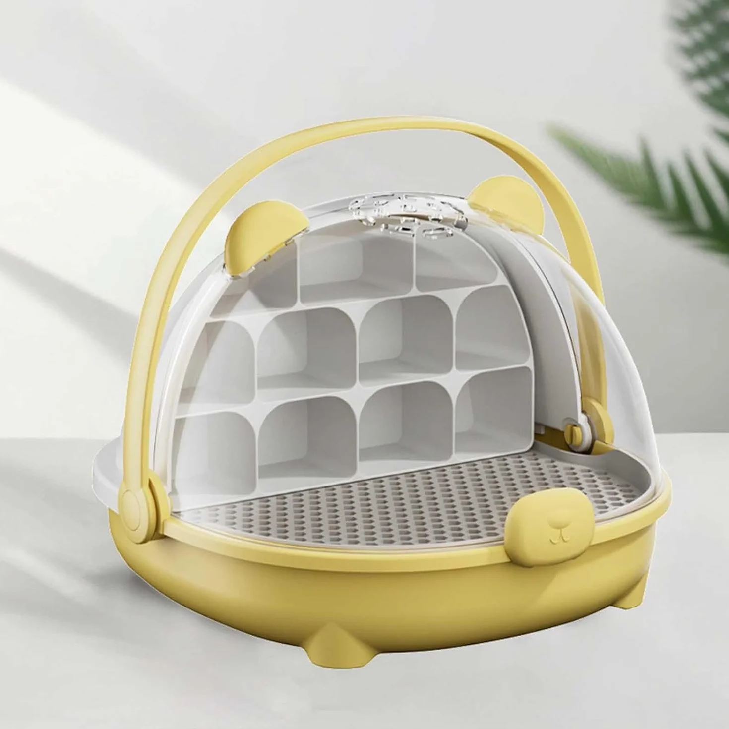Caja de Crecimiento de Gusanos de Seda, cápsula Espacial para la cría de Gusanos de Seda, Jaula de hábitat Animal, Tanque de Reptiles, Caja de alimentación Transparente portátil con asa (Amarillo)