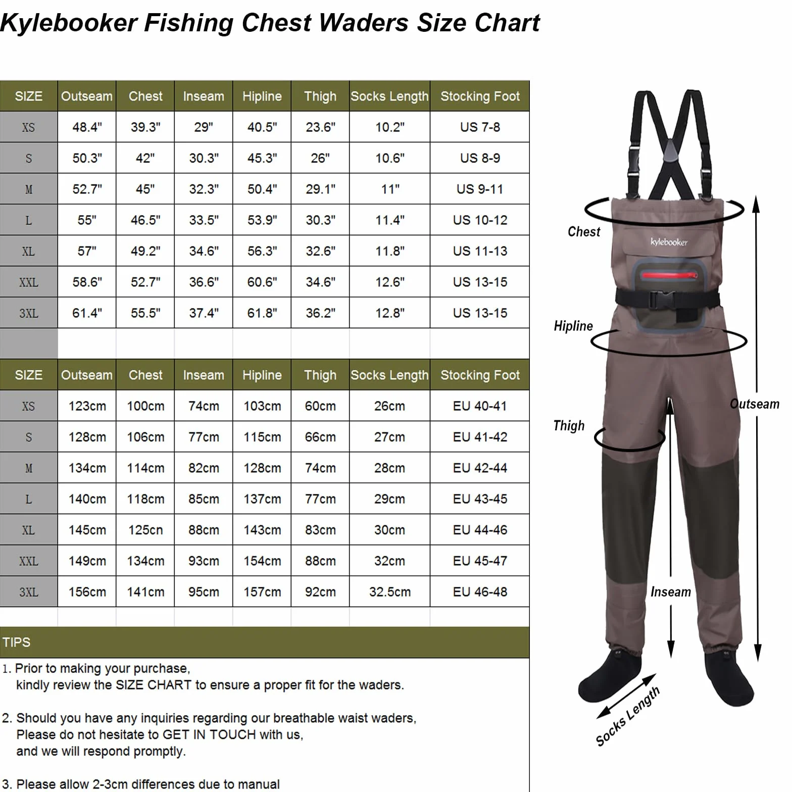 Kylebooker Pesca con Mosca Pecho Wader Vadeador Transpirables Impermeables