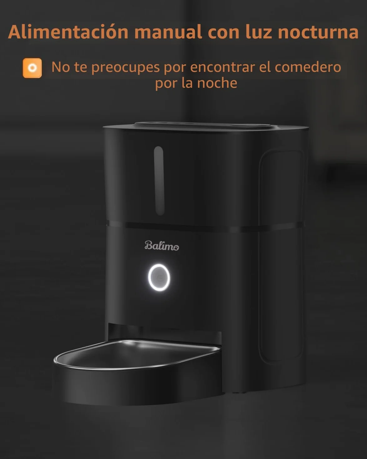 Balimo Comedero Gato Automatico, 2.4G WiFi Dispensador Comida Gatos, 3L Comedero Automatico Gato, Bol de Acero Inoxidable 304, 1 a 10 Comidas, Negro