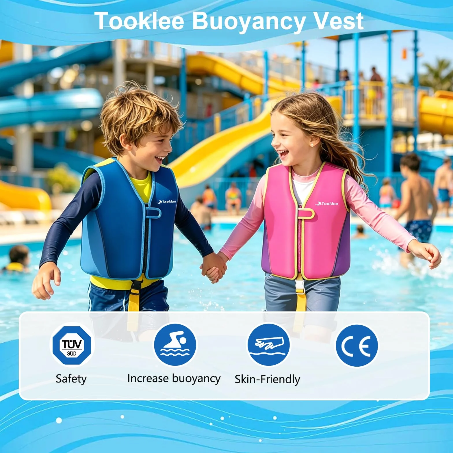 Chaleco de Natación para Niños, Sistema de Flotación Ajustable de 8 Paneles, Probado por TÜV, Neopreno Premium