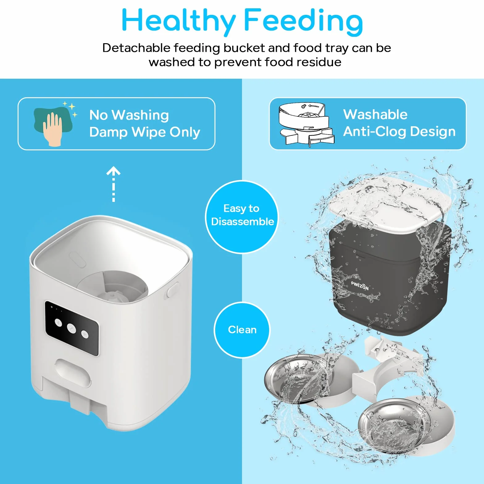 6L Comederos Automáticos para Gatos y Perros con Dos Tazones, PWEZON Inteligente WiFi Dispensador de Alimentación Automático para Dos Mascotas, Temporizador, Control de Porciones, Grabadora de Voz
